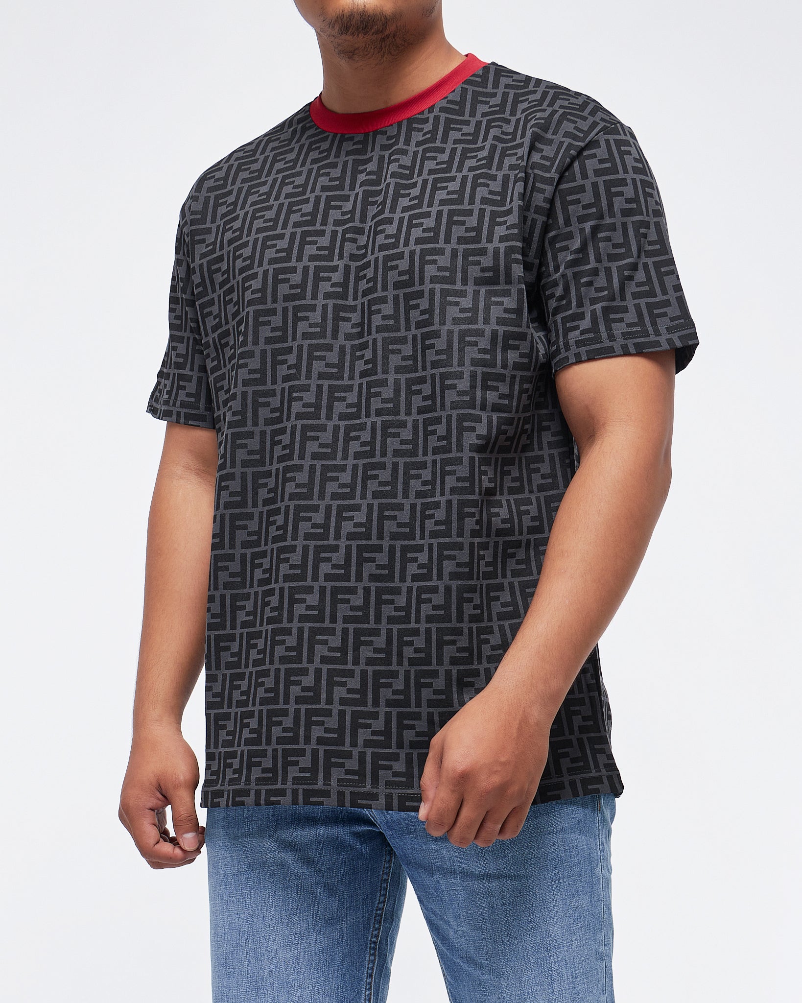 MOI OUTFIT-FF Monogram Over Printed Men T-Shirt 25.90