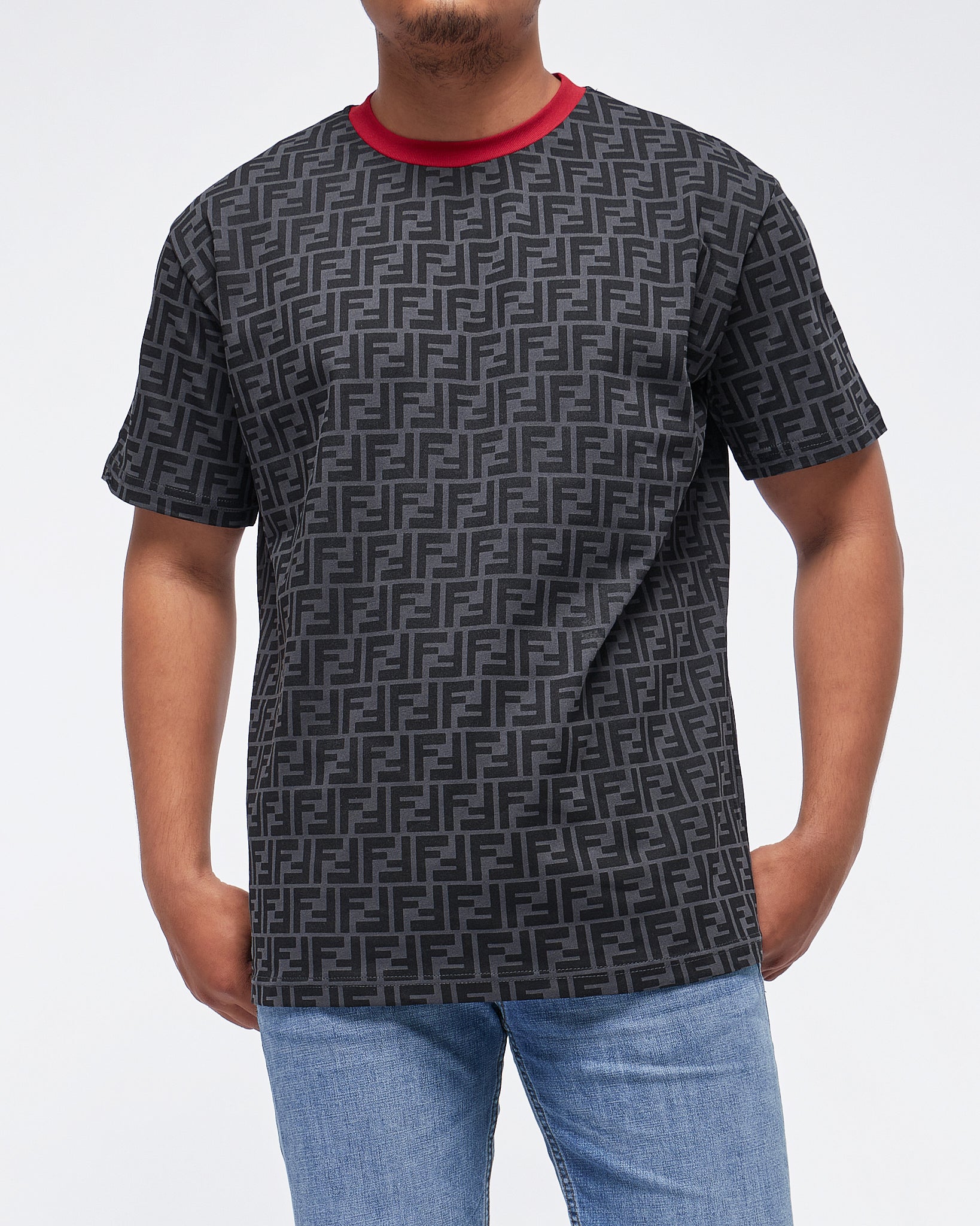MOI OUTFIT-FF Monogram Over Printed Men T-Shirt 25.90