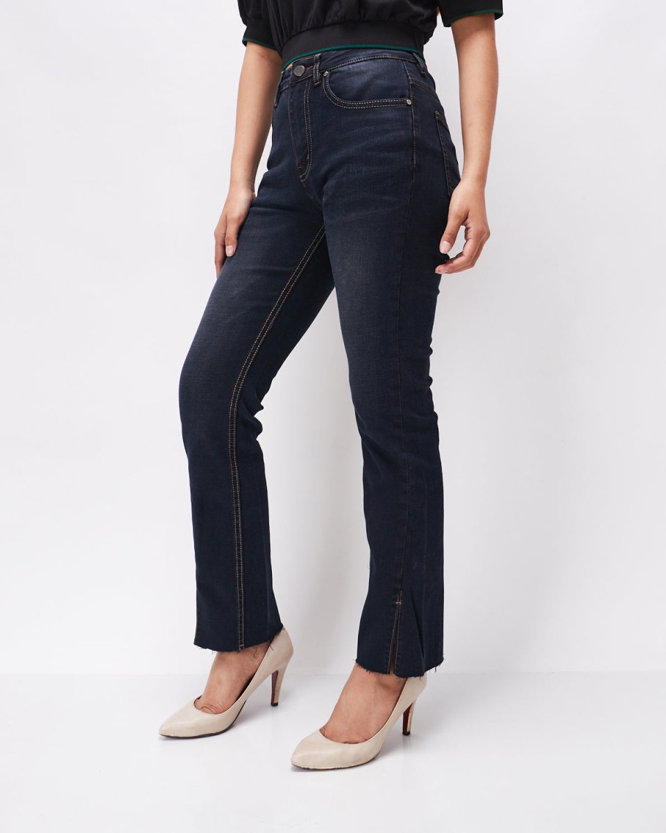 MOI OUTFIT-High Waist Raw Hem Lady Straight Leg Jeans 18.90
