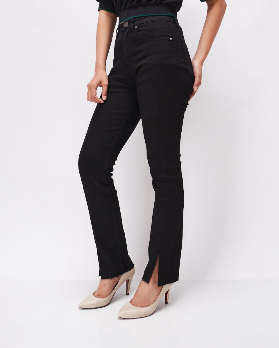 MOI OUTFIT-High Waist Raw Hem Lady Straight Leg Jeans 18.90