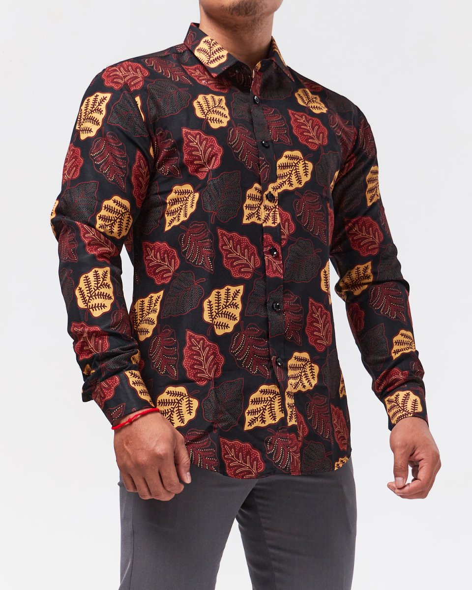 MOI OUTFIT-Leaf Over Printed Men Shirt Long Sleeve 21.90