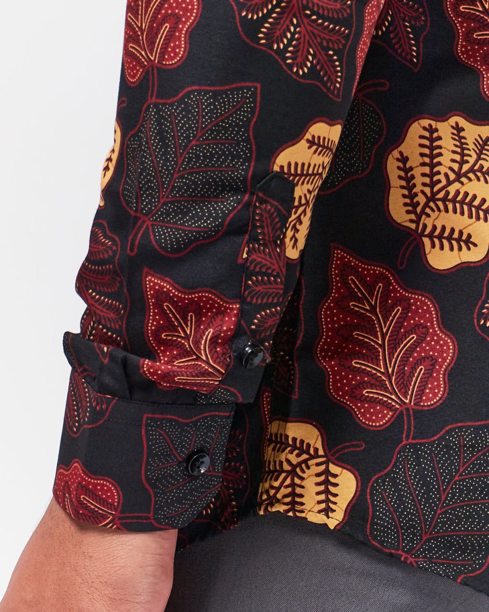 MOI OUTFIT-Leaf Over Printed Men Shirt Long Sleeve 21.90