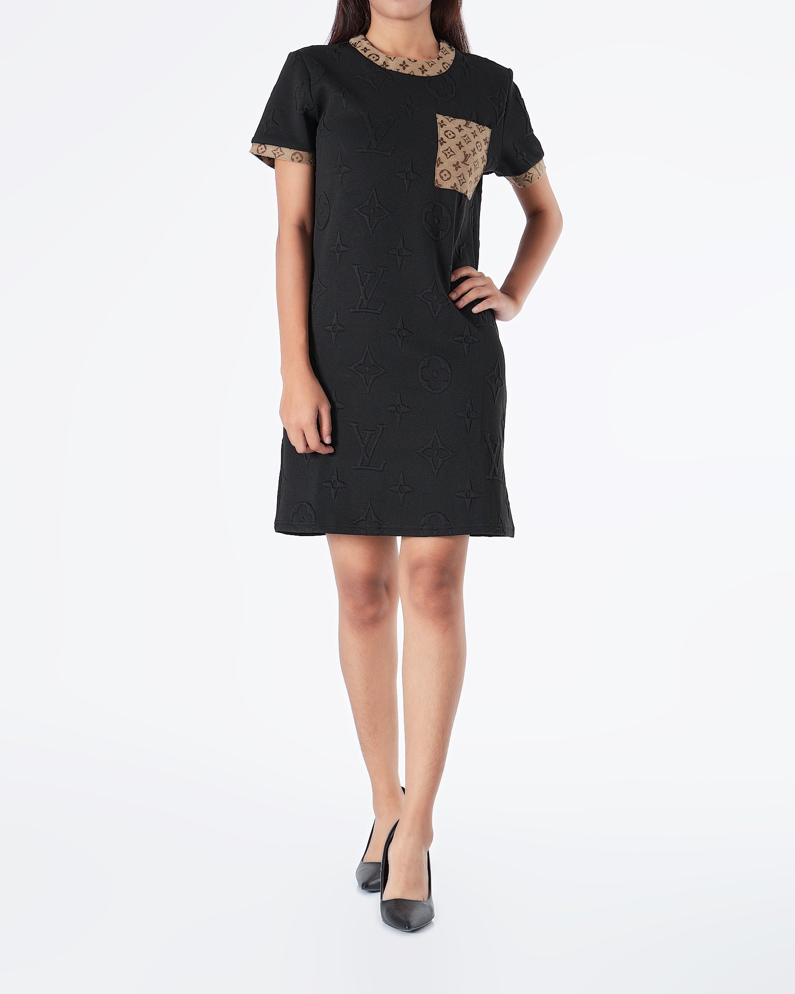 MOI OUTFIT-LV Monogram Lady Embossed Black Dress 59.90