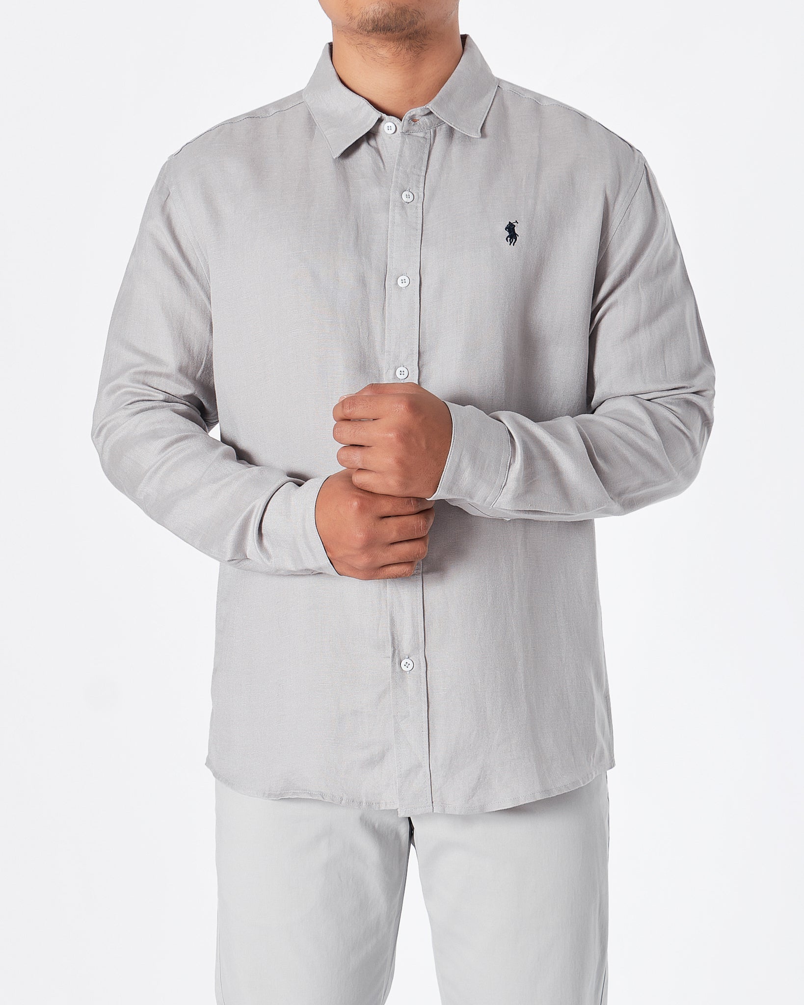 MOI OUTFIT-RL Cotton Men Grey Shirts Long Sleeve 30.90