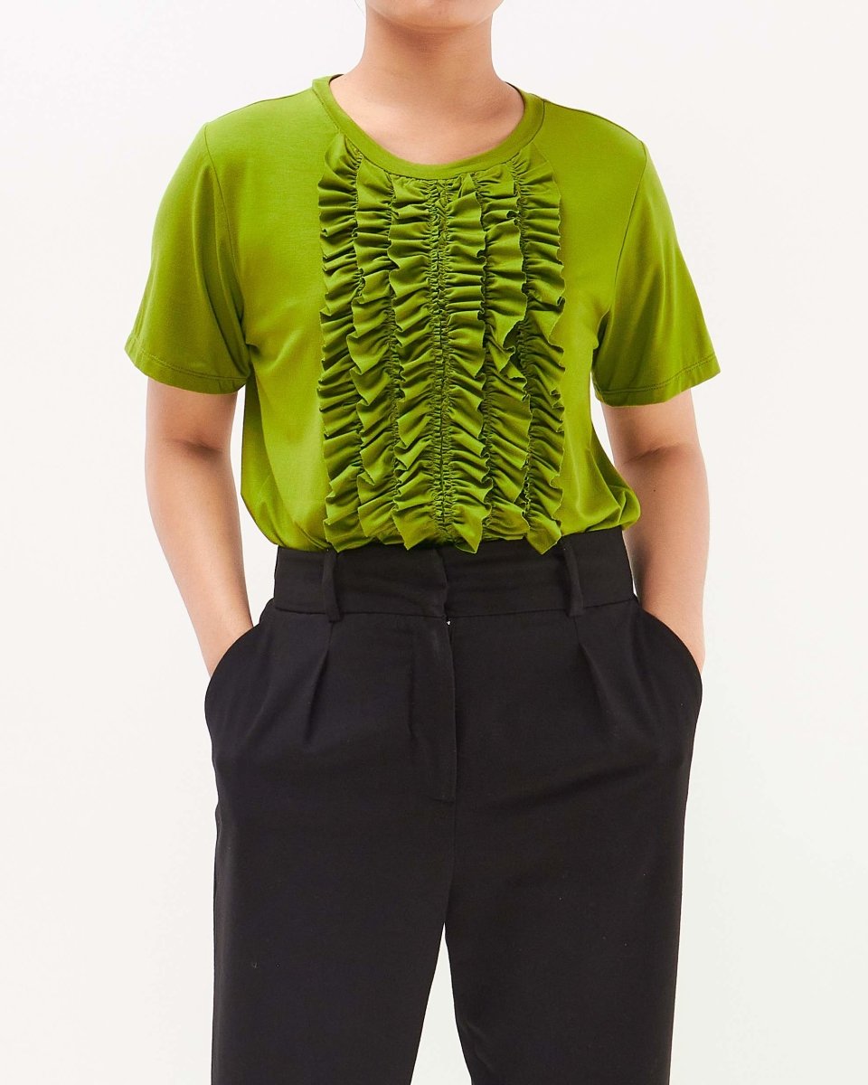 MOI OUTFIT-Ruffle Front Lady T-Shirt 13.90