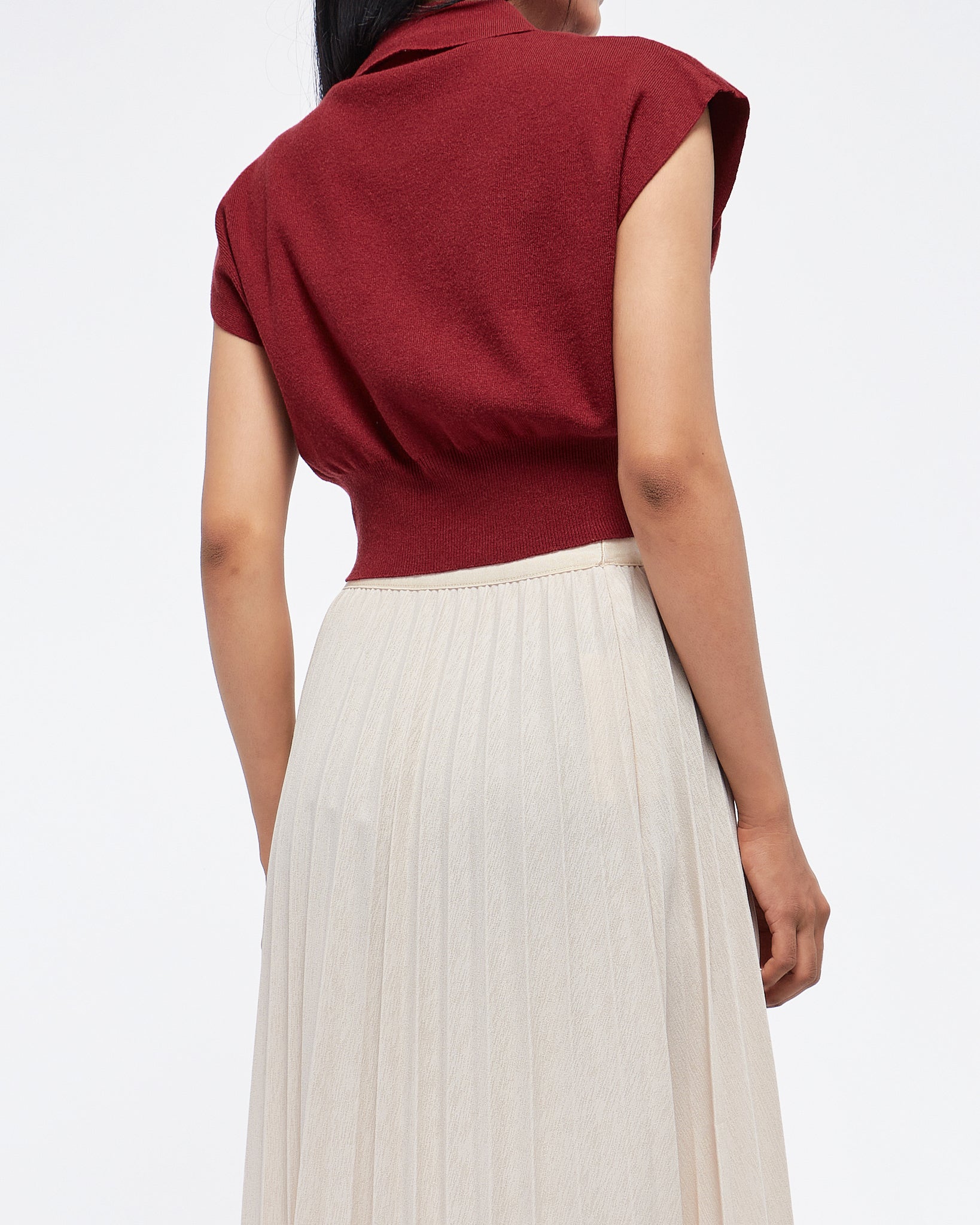 MOI OUTFIT-Soft Knit Polo Lady Crop Top 14.90