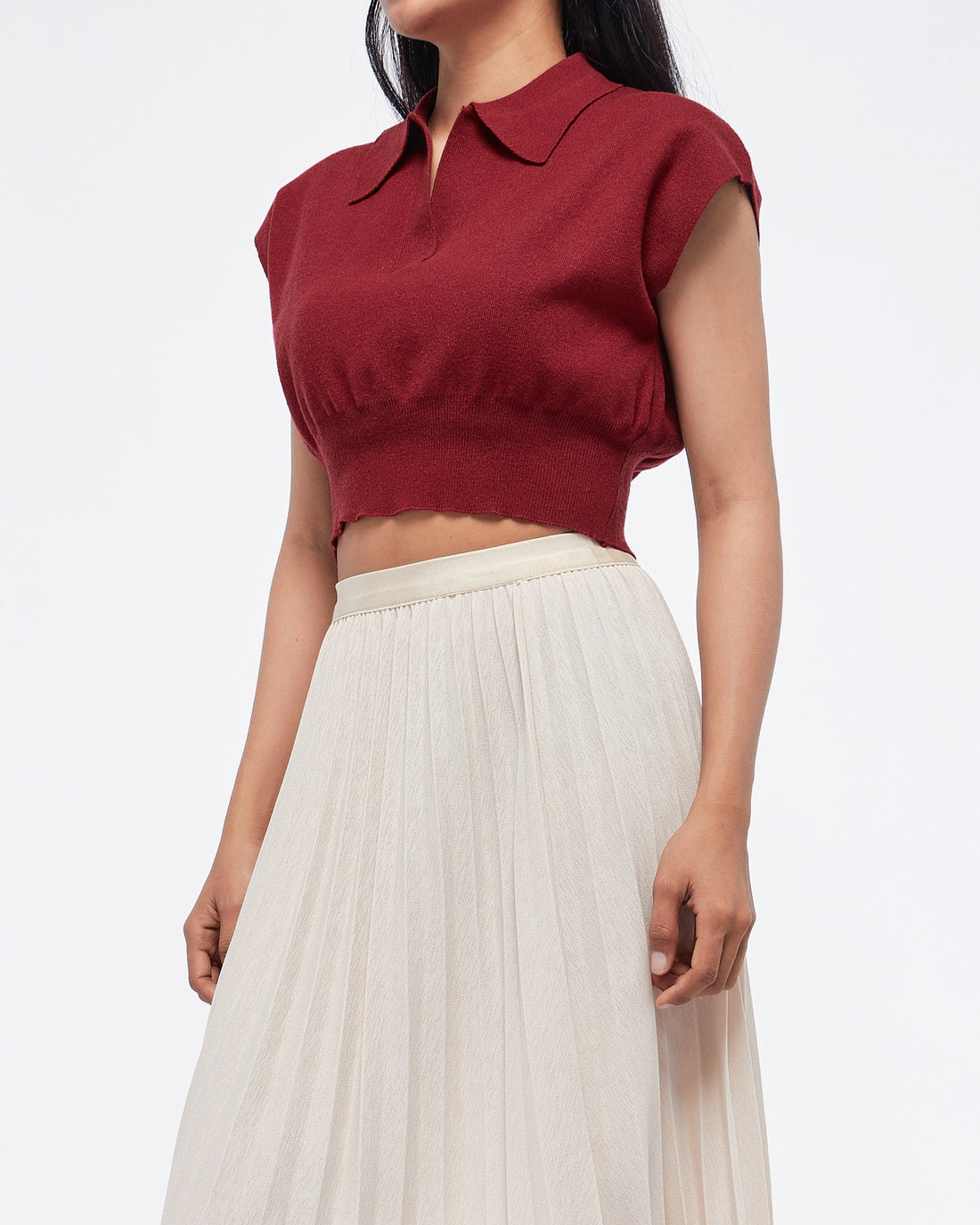 MOI OUTFIT-Soft Knit Polo Lady Crop Top 14.90