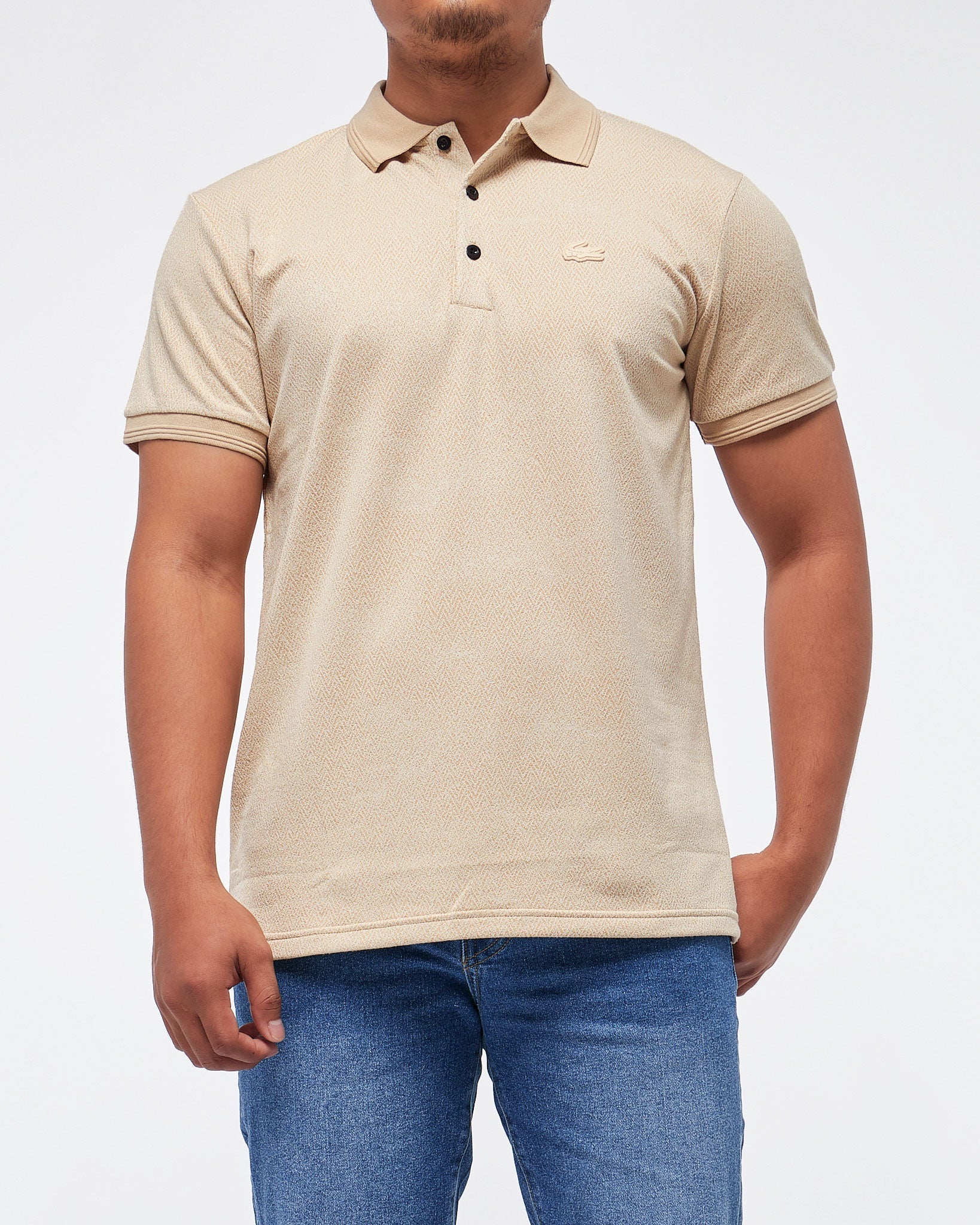MOI OUTFIT-Texture Pattern Logo Embroidered Men Polo Shirt 18.90