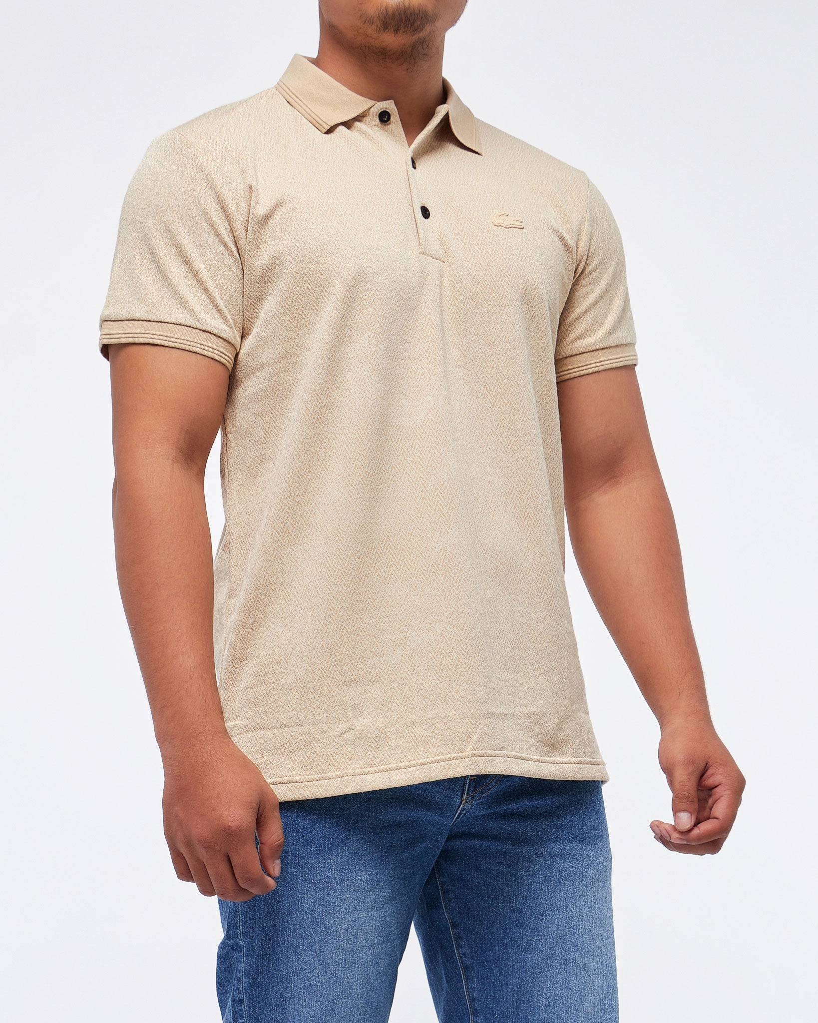 MOI OUTFIT-Texture Pattern Logo Embroidered Men Polo Shirt 18.90