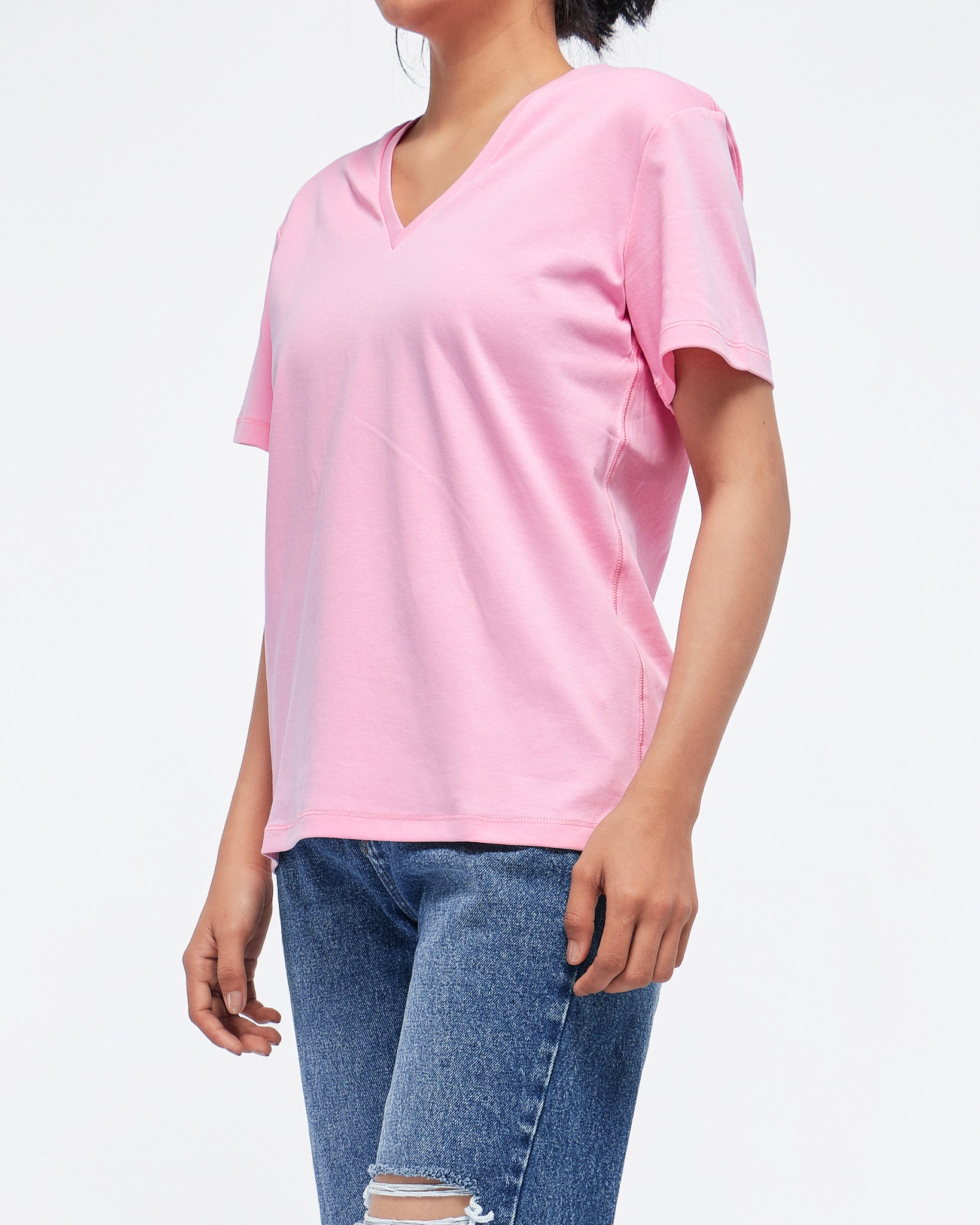 MOI OUTFIT-V Neck Candy Color Lady T-Shirt 22.90