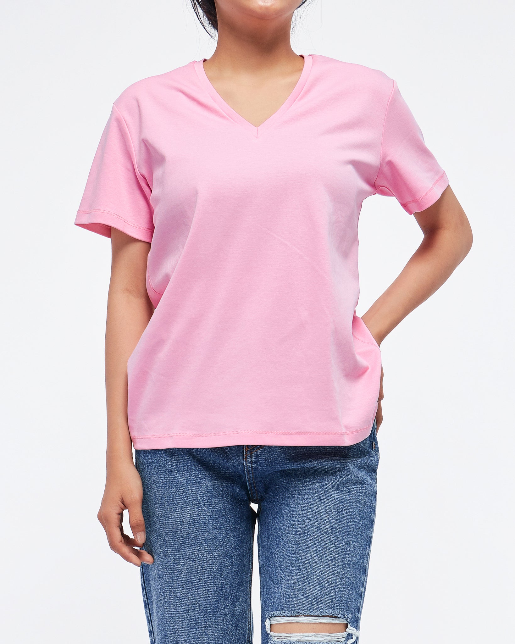 MOI OUTFIT-V Neck Candy Color Lady T-Shirt 22.90