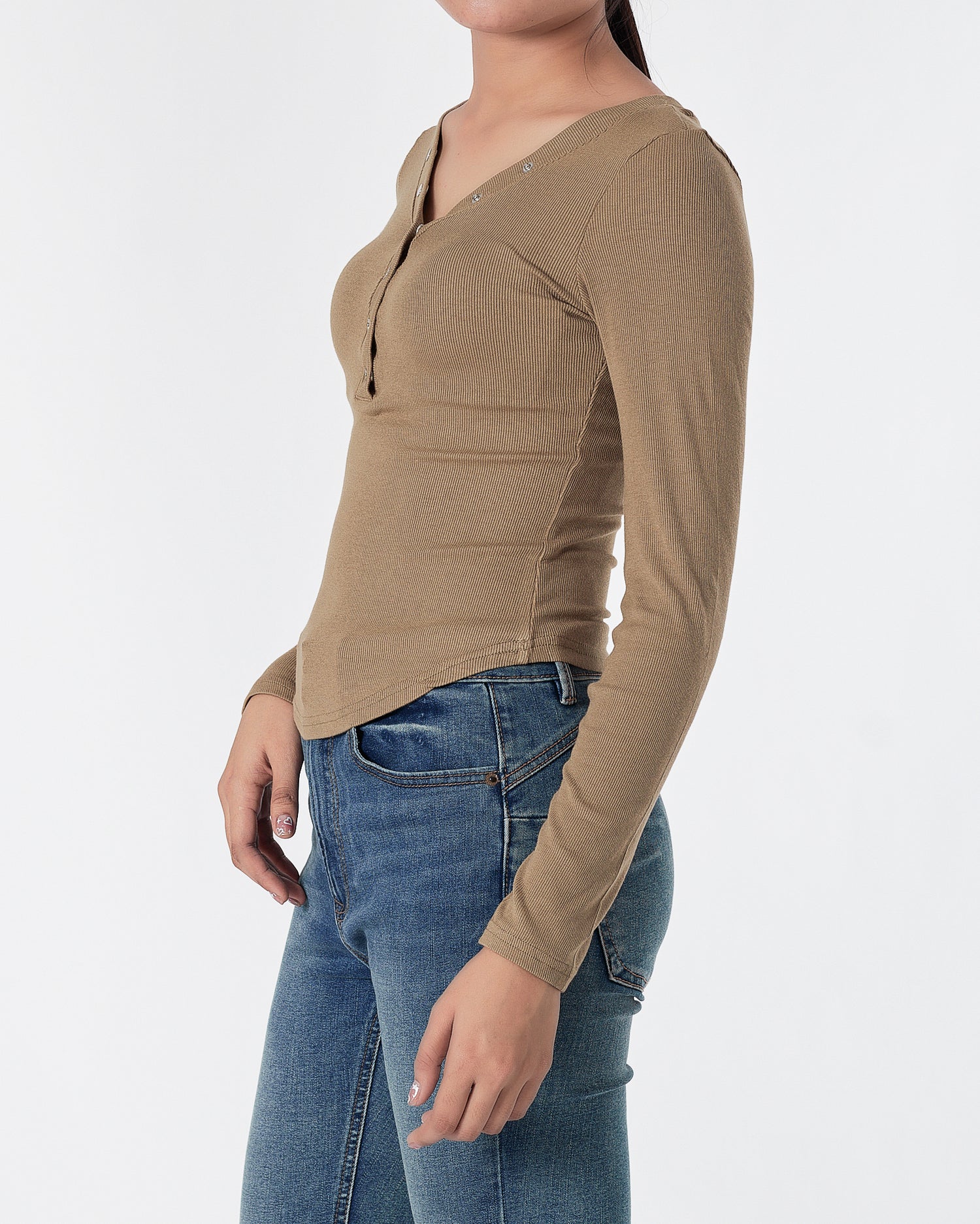 Lady V Neck Brown T-Shirt Long Sleeve 12.90
