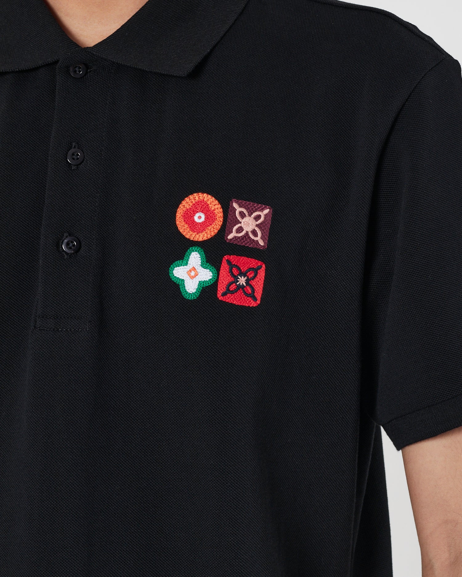 LV Monogram Emboidered Men Black Polo Shirt 22.90