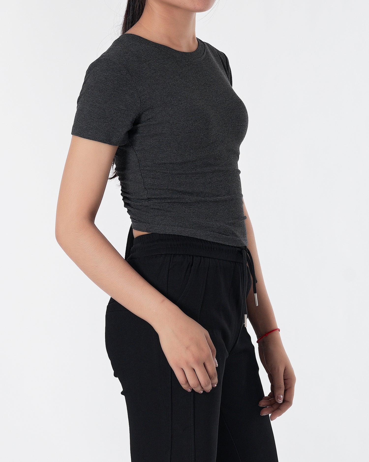 Plain Color Side String  Lady Black T-Shirt 10.90