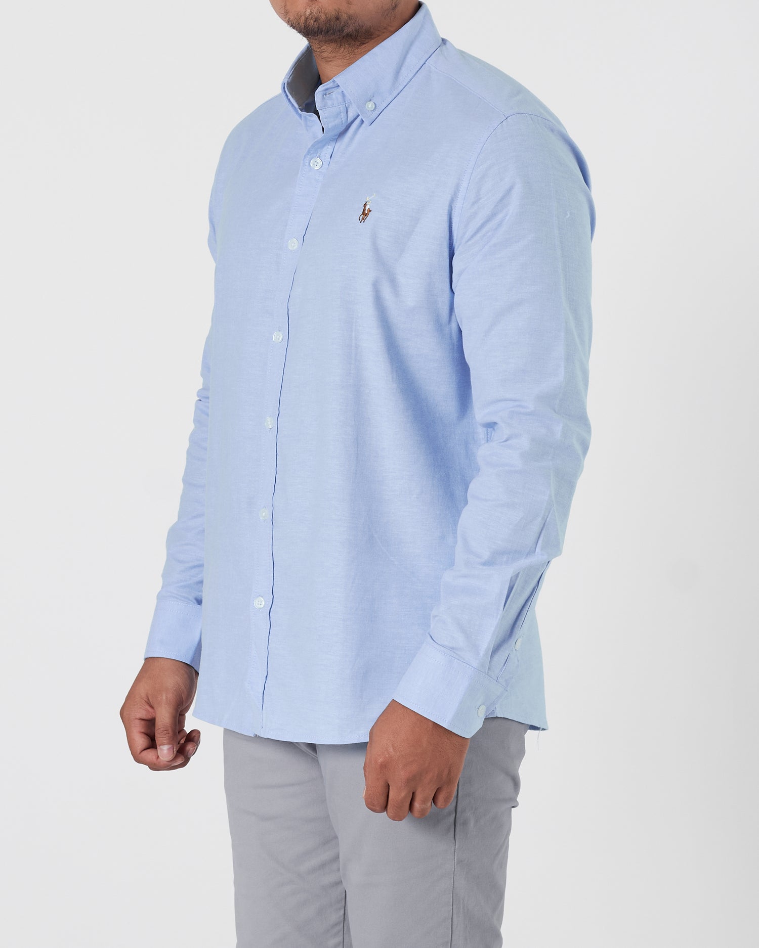 RL Logo Embroidered Men Light Blue Shirts Long Sleeve 20.90