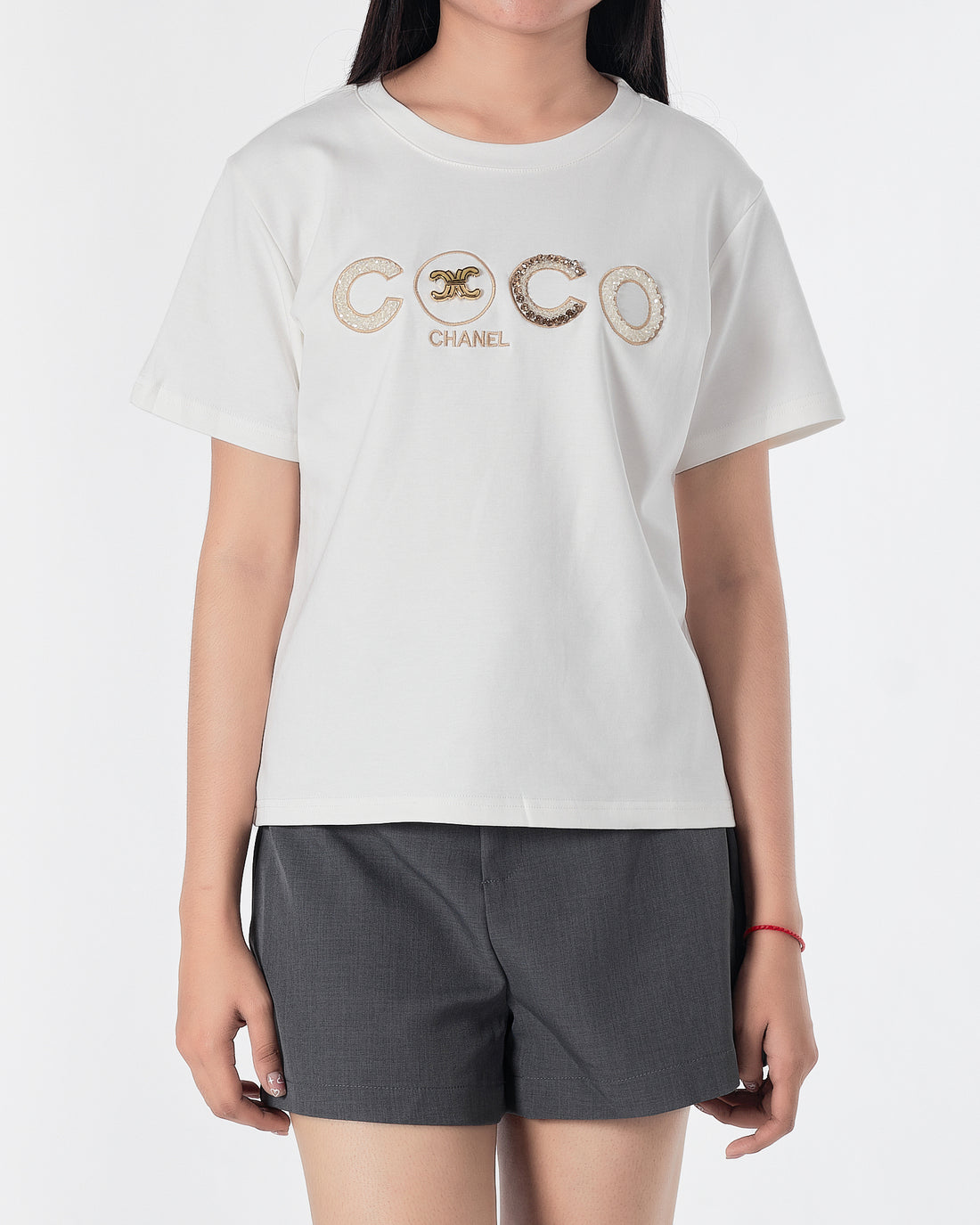 CHA COCO Rhinestone Lady White T-Shirt 29.90