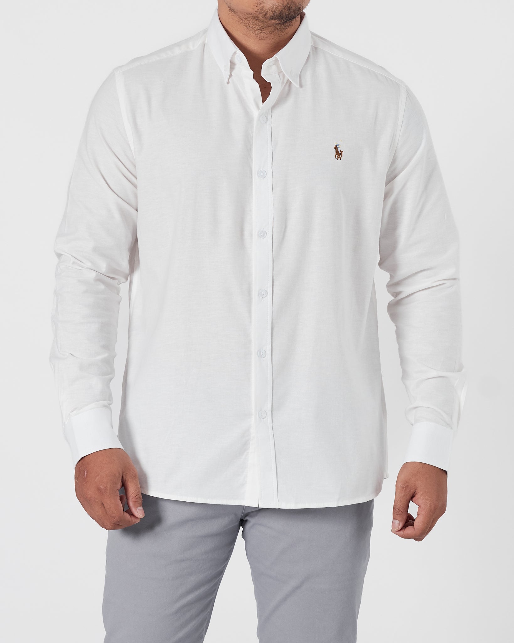 RL Logo Embroidered Men White Shirts Long Sleeve 20.90