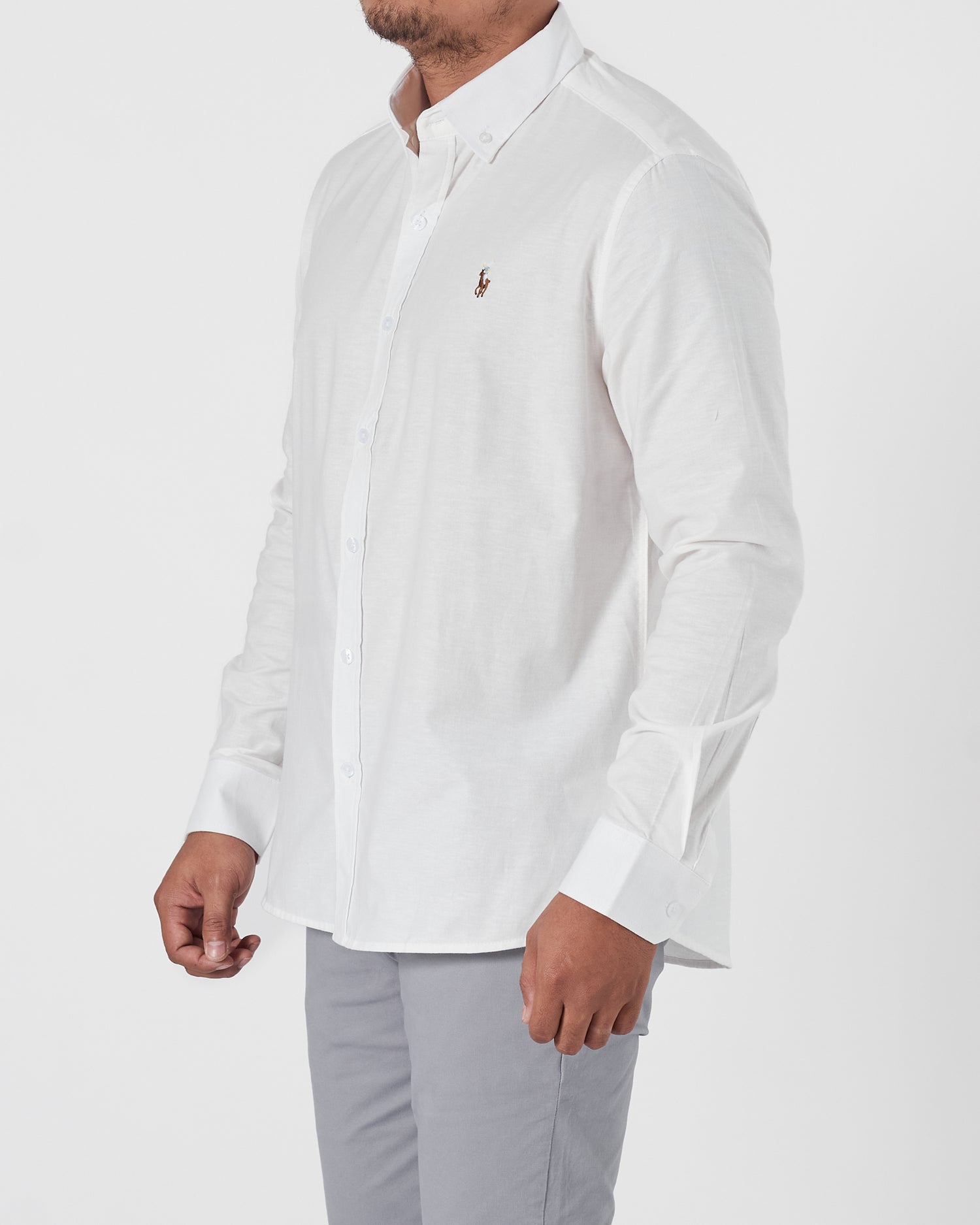 RL Logo Embroidered Men White Shirts Long Sleeve 20.90