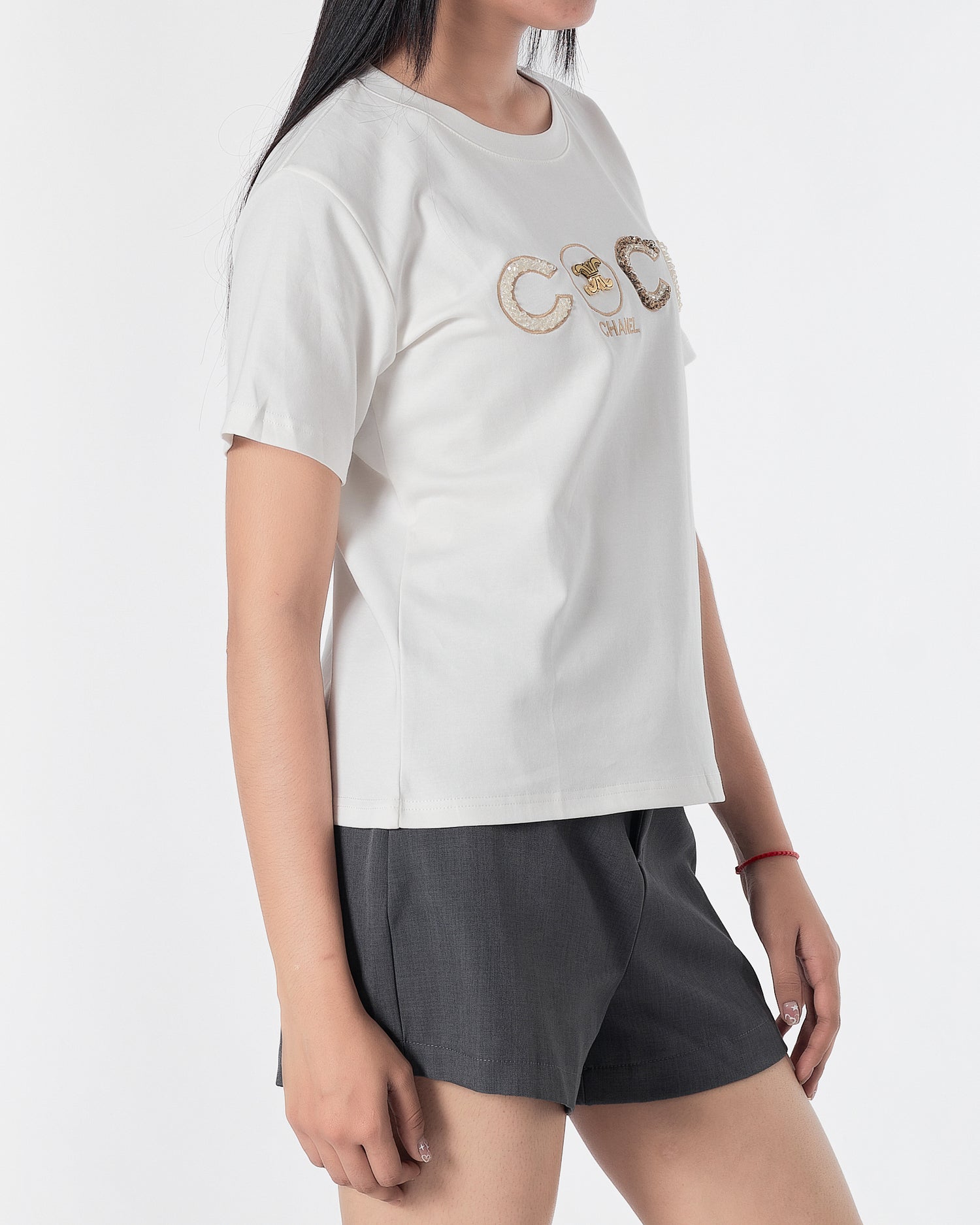 CHA COCO Rhinestone Lady White T-Shirt 29.90