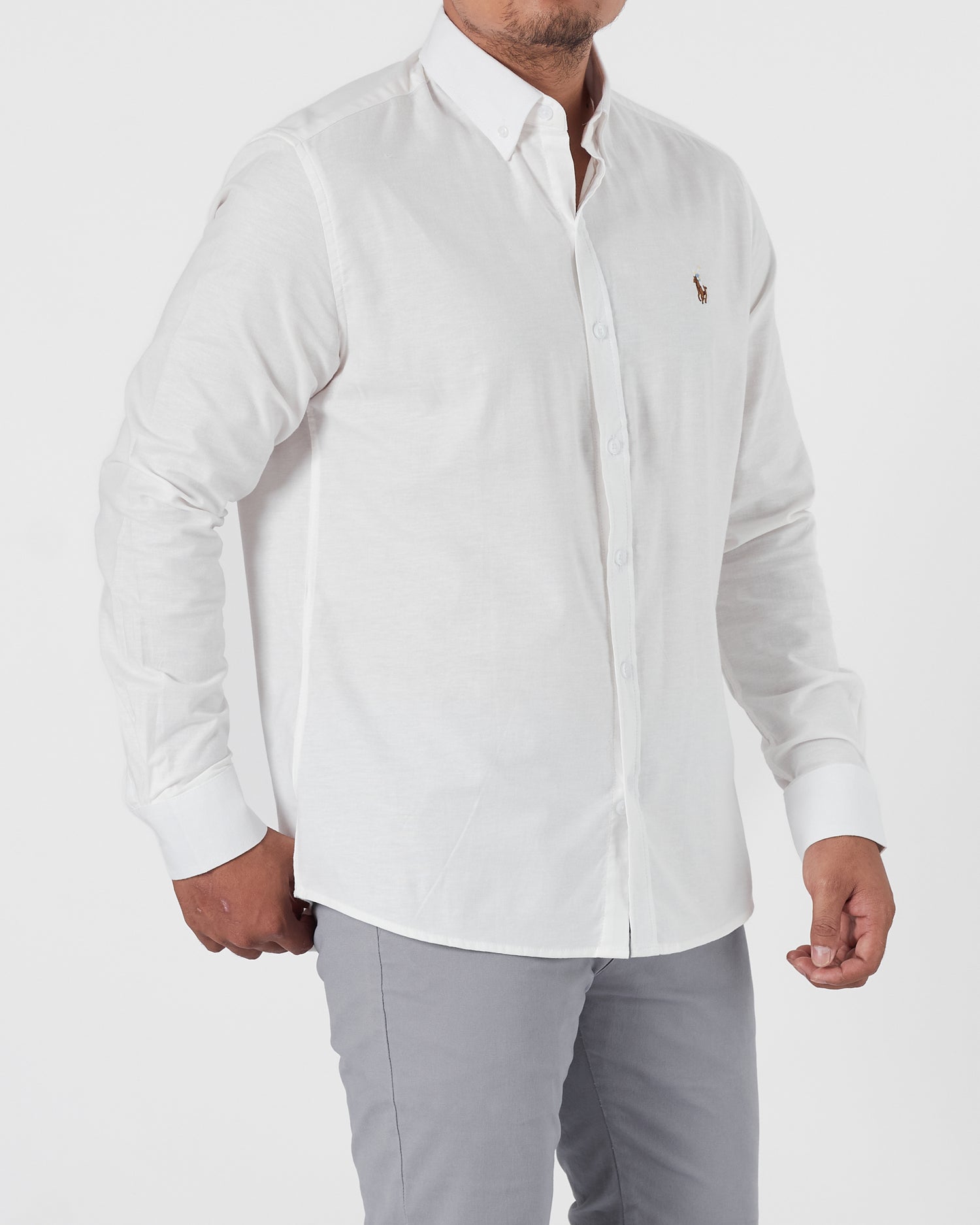 RL Logo Embroidered Men White Shirts Long Sleeve 20.90