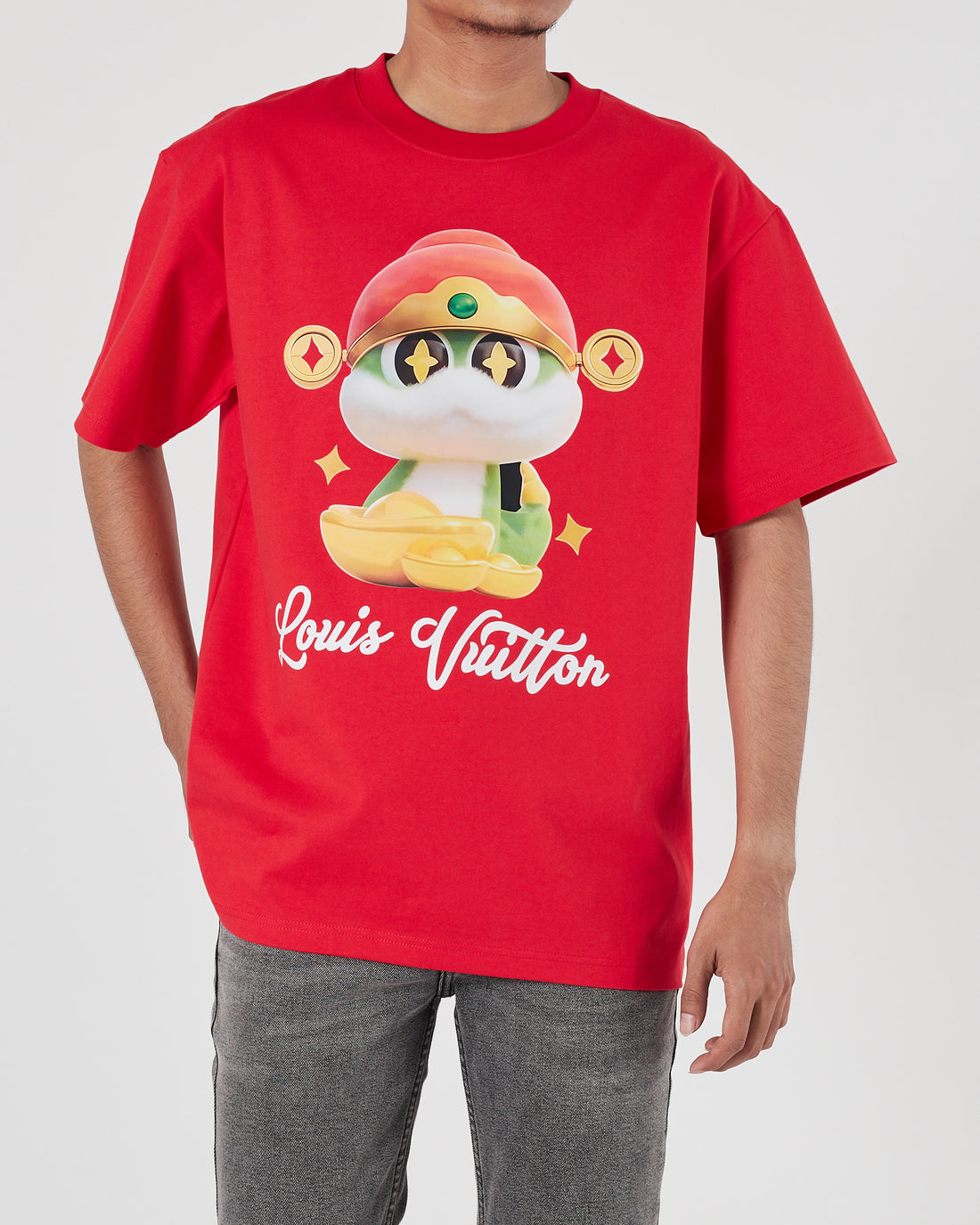 LV Snake Cartoon Printed Men Red T-Shirt 21.90