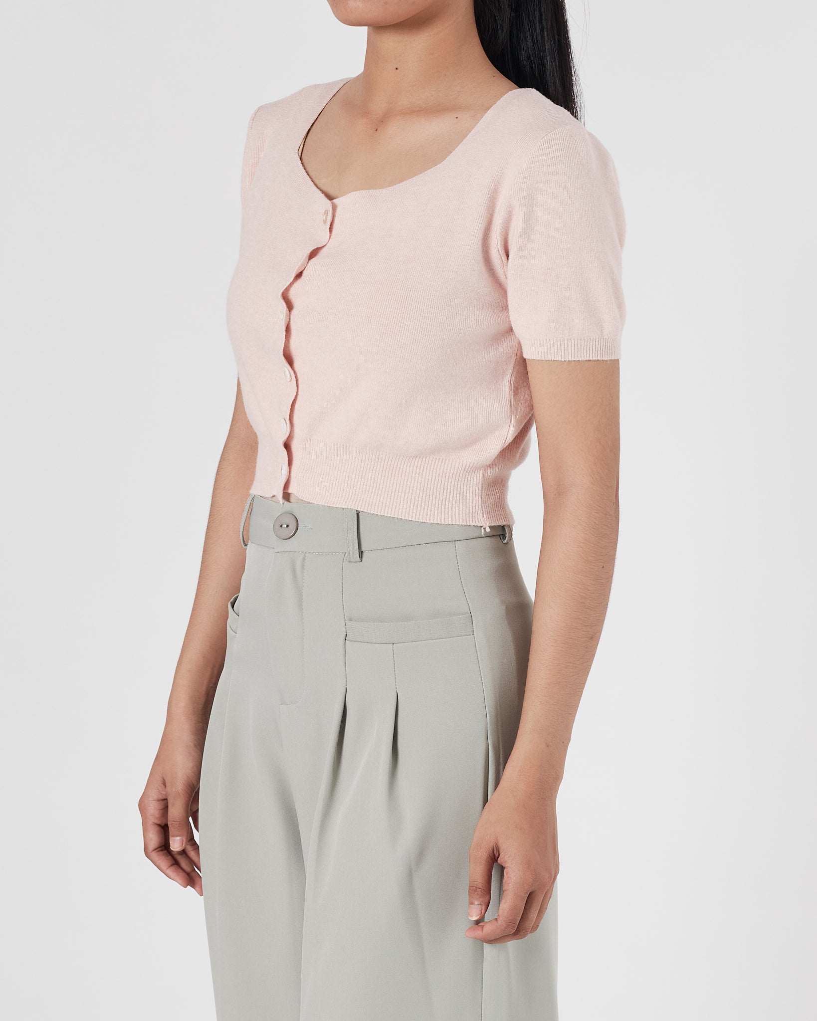 Square Neck Front Button Lady Pink Crop Top 14.90