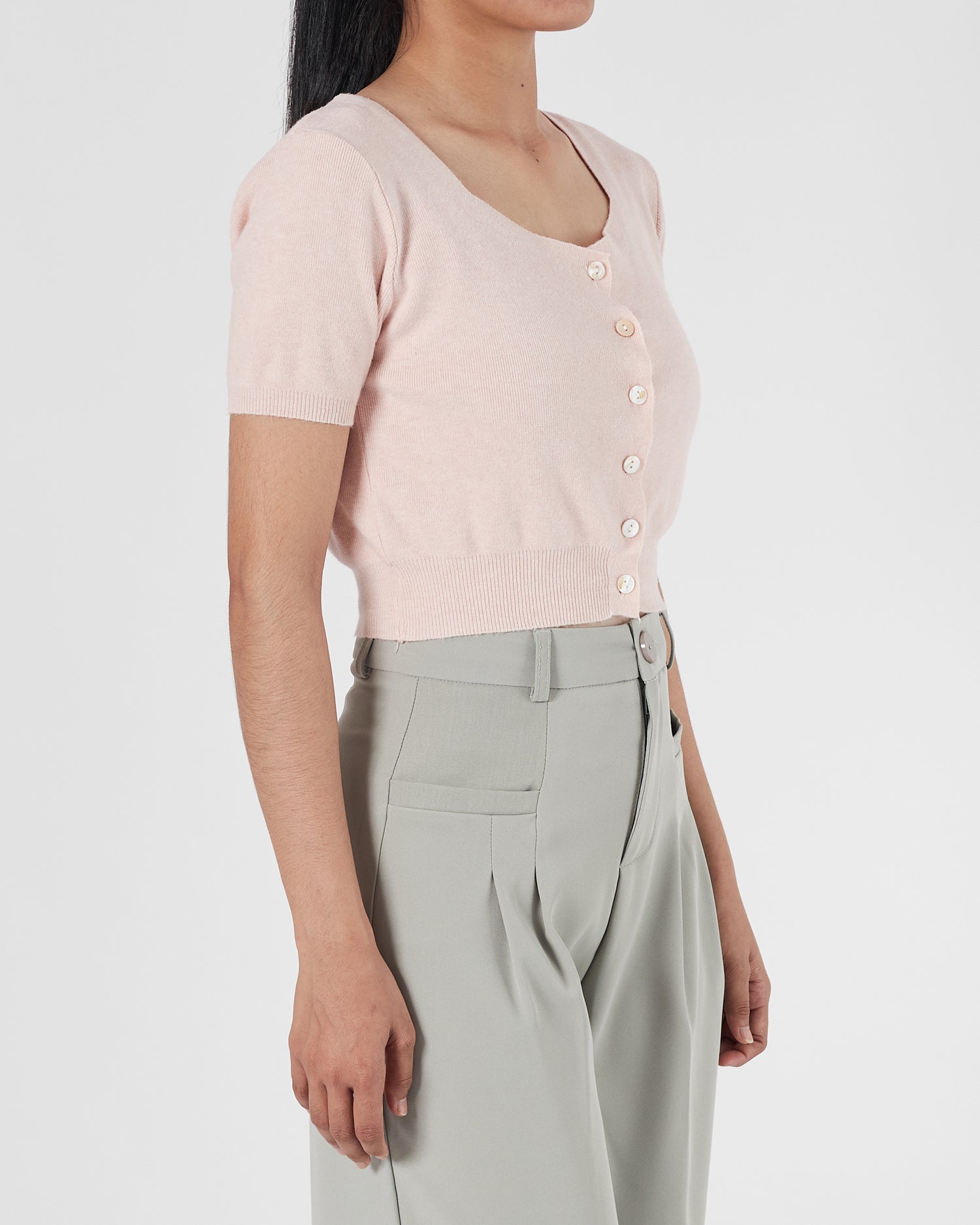 Square Neck Front Button Lady Pink Crop Top 14.90