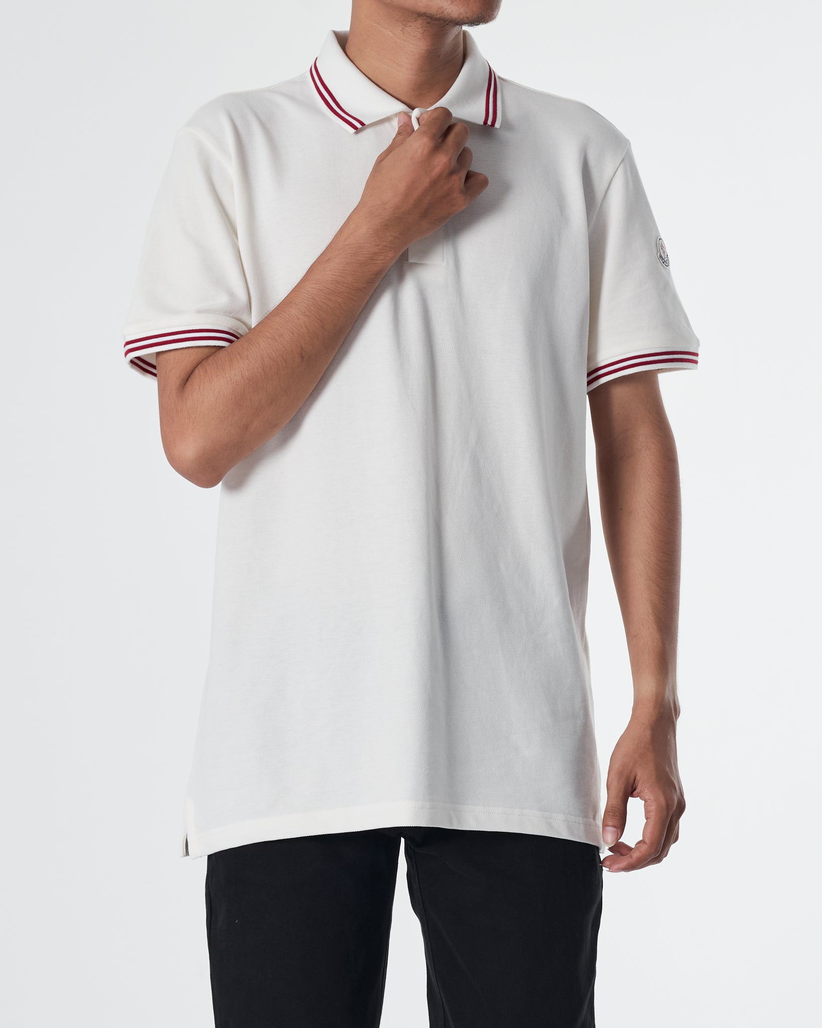 MON Collar Striped Men White Polo Shirt 20.90