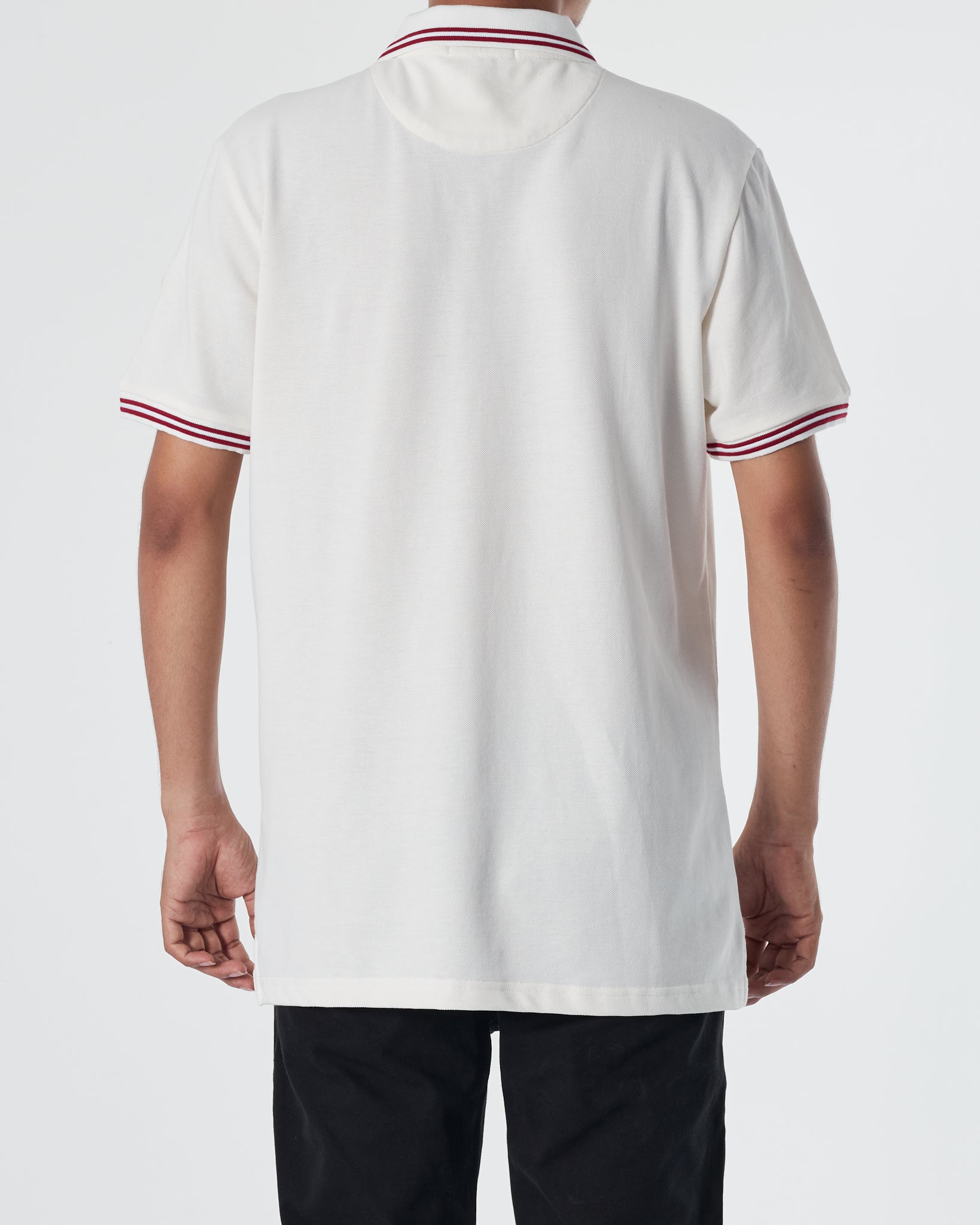 MON Collar Striped Men White Polo Shirt 20.90