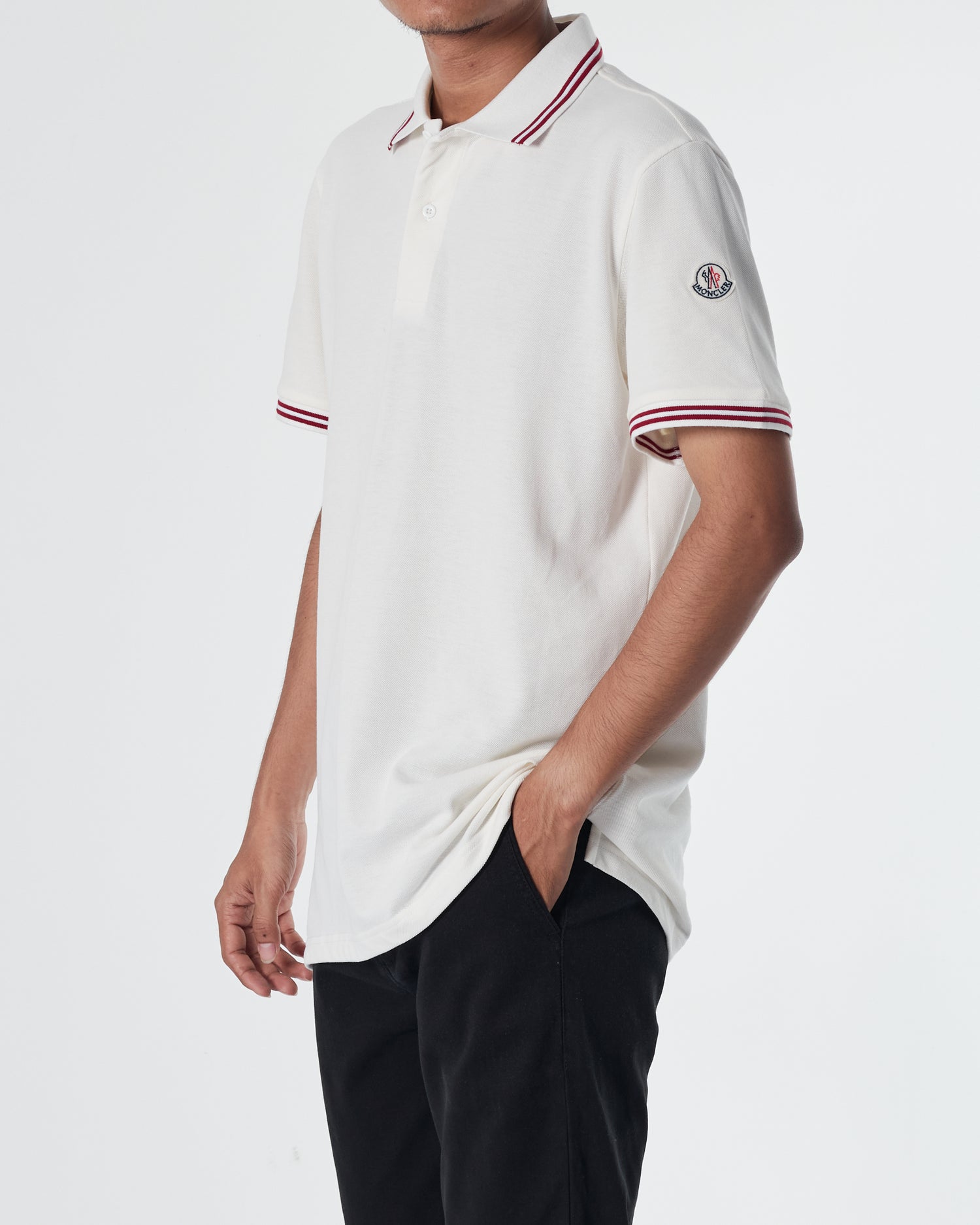MON Collar Striped Men White Polo Shirt 20.90