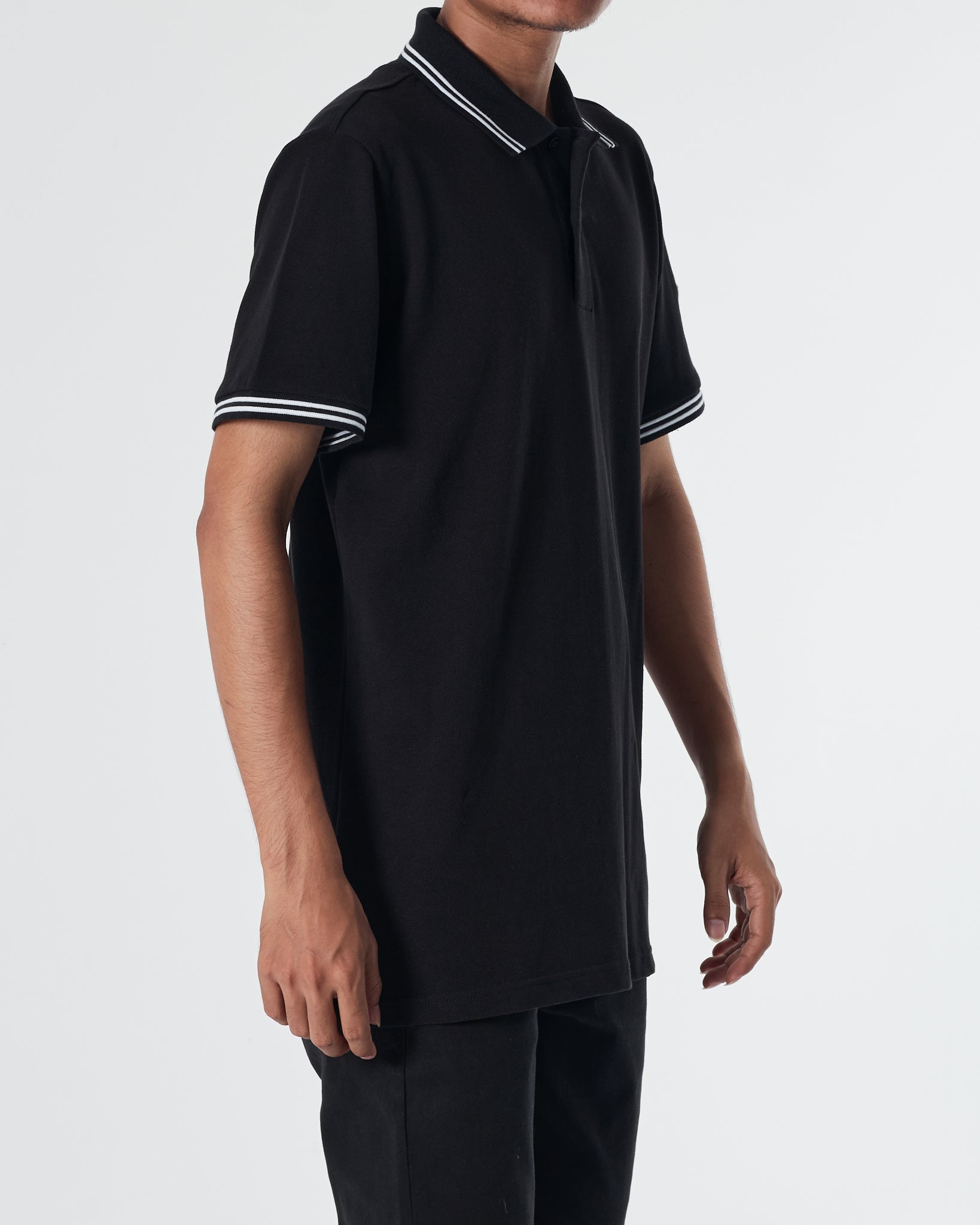 MON Collar Striped Men Black Polo Shirt 20.90
