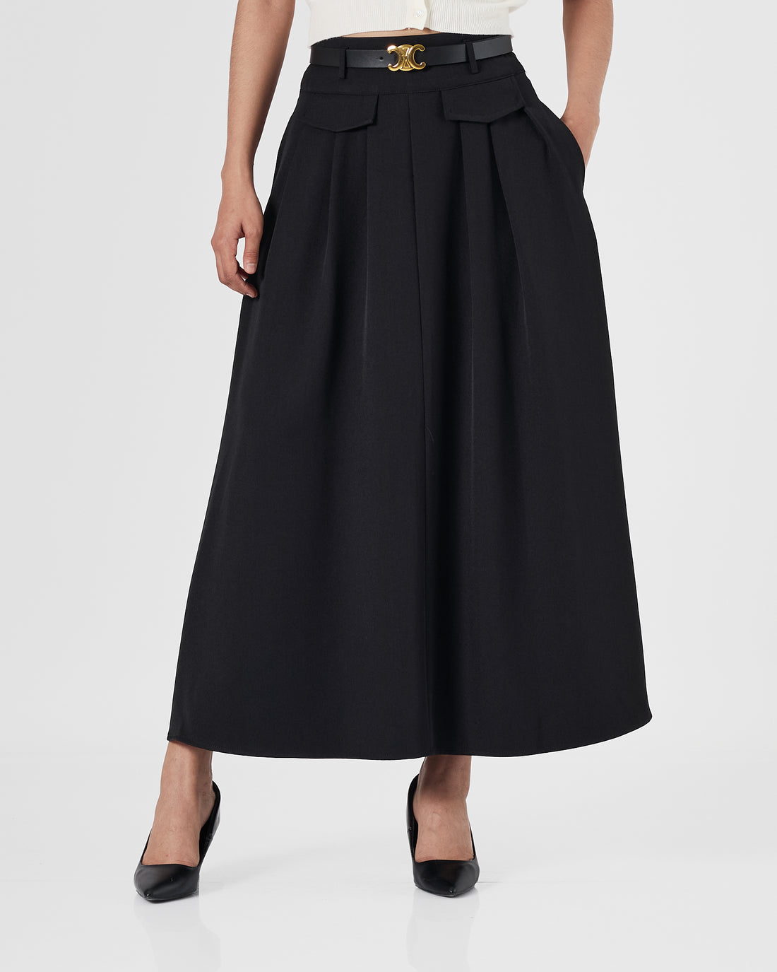 Front Pocket High Waist Lady Black Skirts 30.90