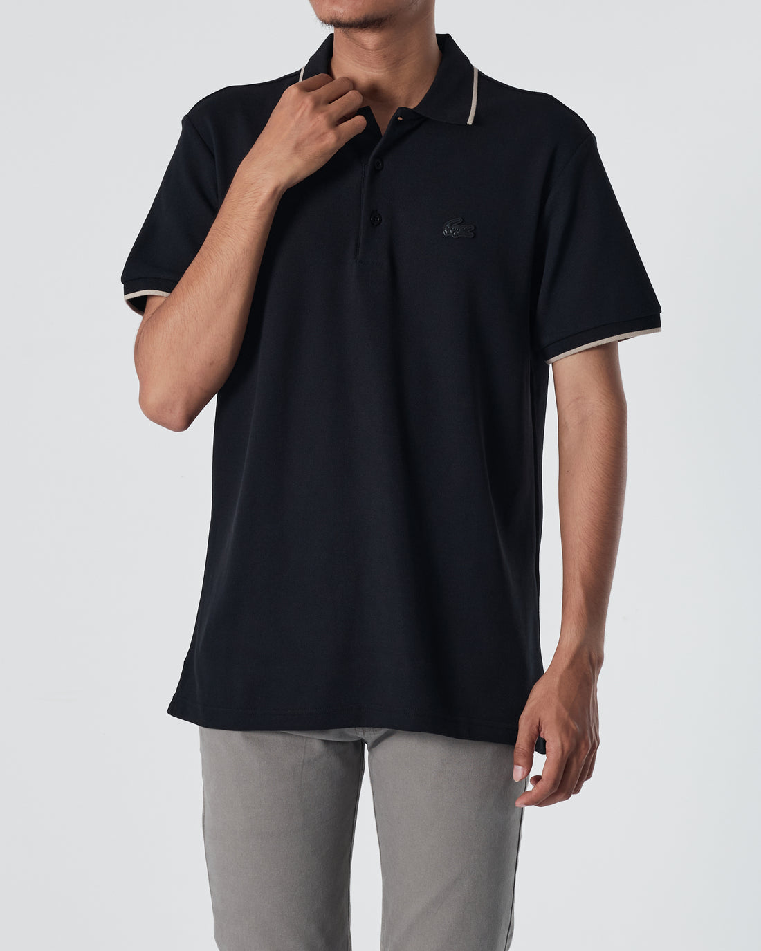 LAC Striped Collar Men Black Polo Shirt 22.90