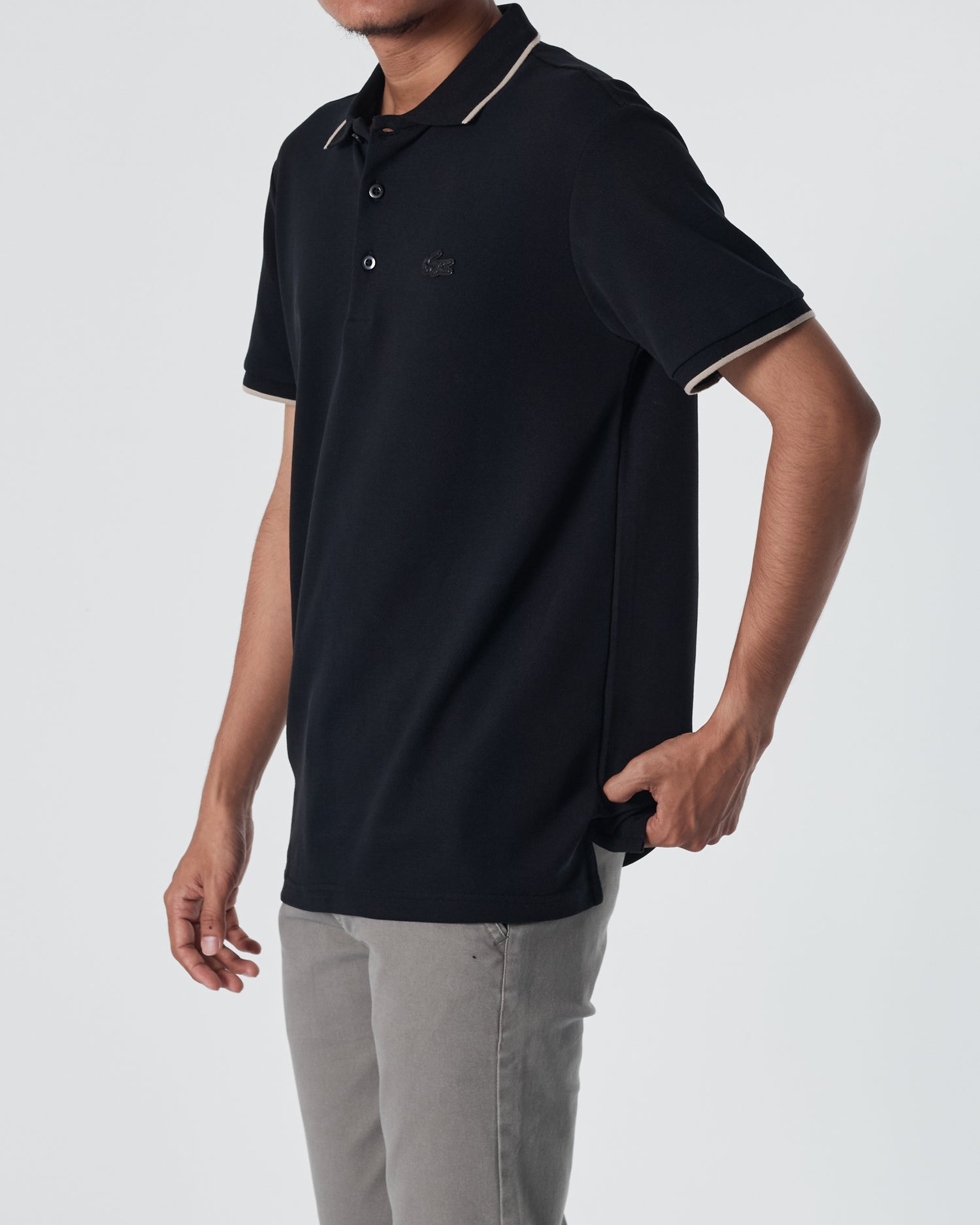 LAC Striped Collar Men Black Polo Shirt 22.90