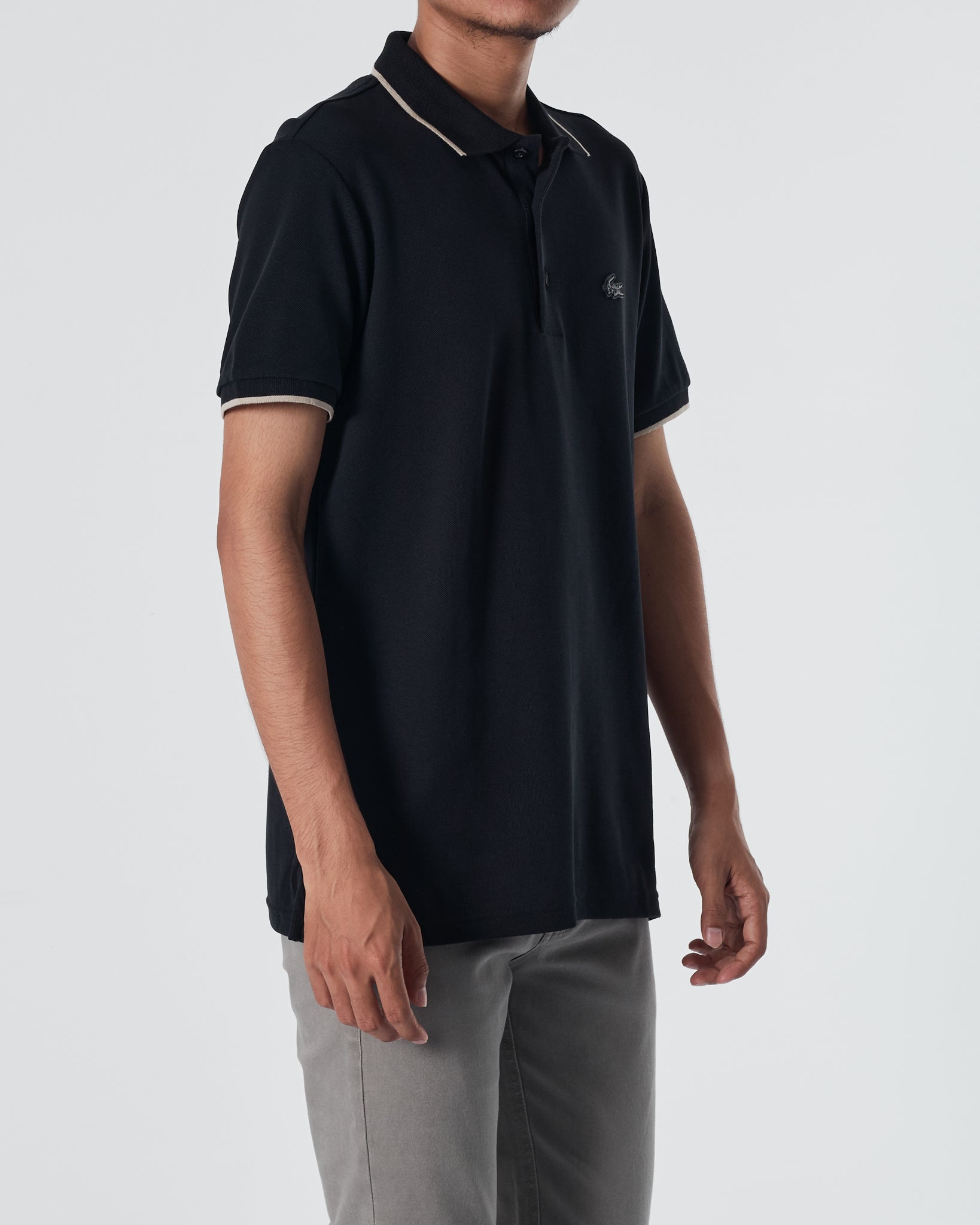 LAC Striped Collar Men Black Polo Shirt 22.90