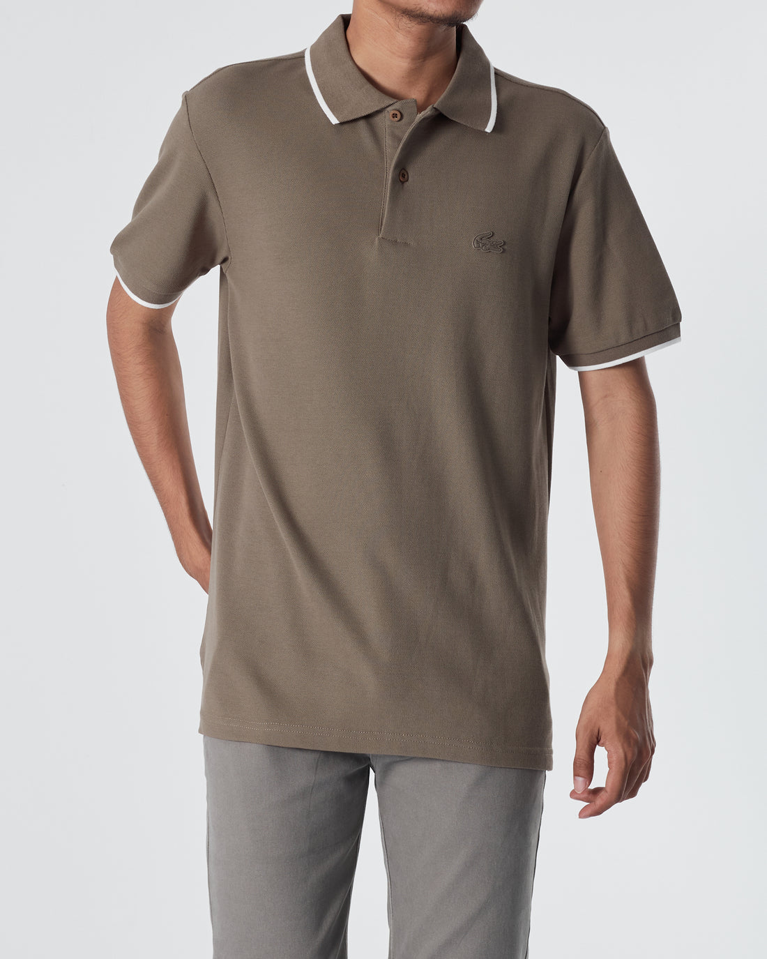 LAC Striped Collar Men Brown Polo Shirt 22.90