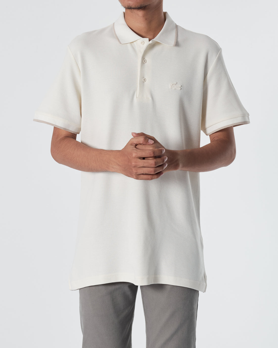 LAC Striped Collar Men White Polo Shirt 22.90