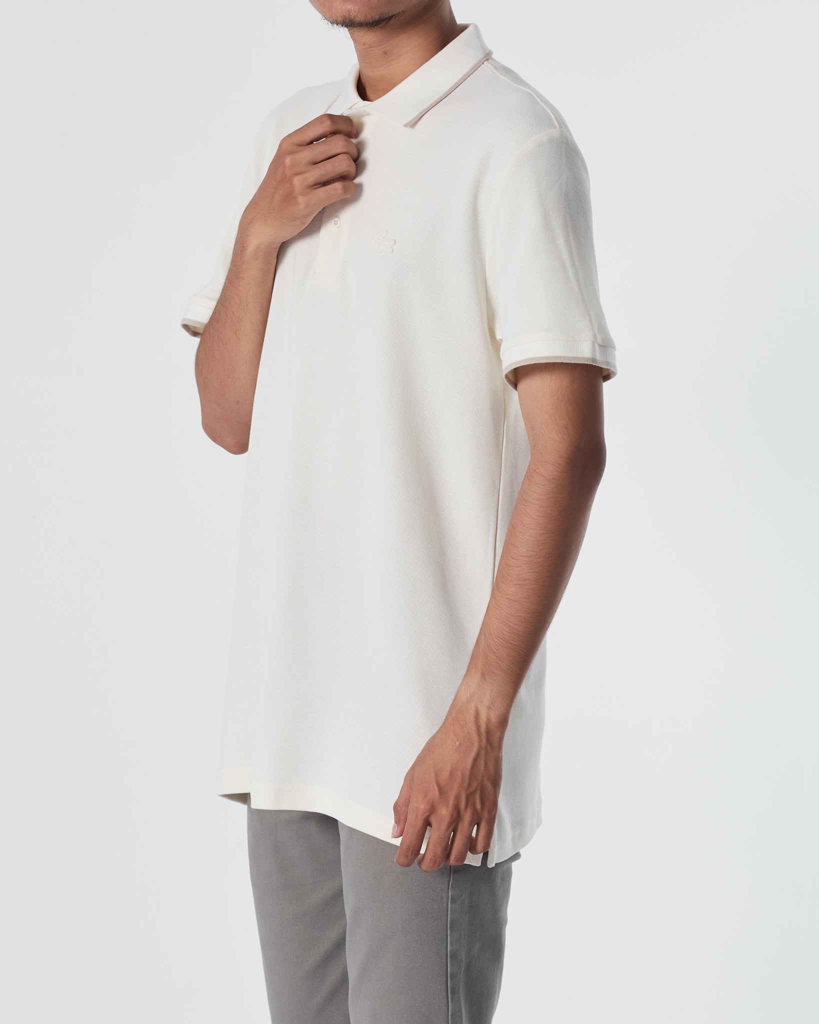LAC Striped Collar Men White Polo Shirt 22.90