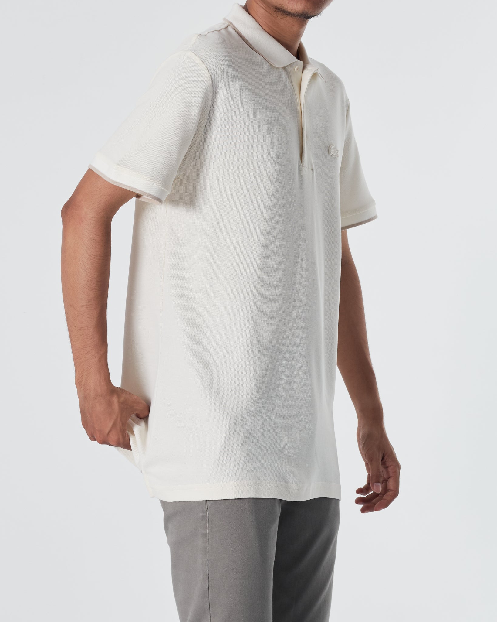 LAC Striped Collar Men White Polo Shirt 22.90