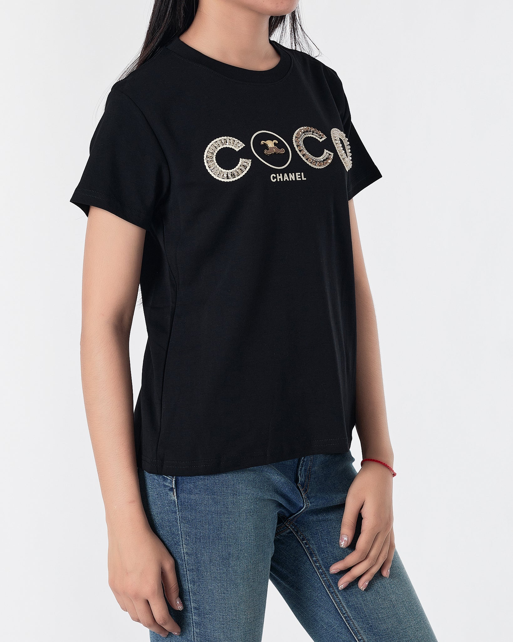 CHA COCO Rhinestone Lady Black T-Shirt 29.90