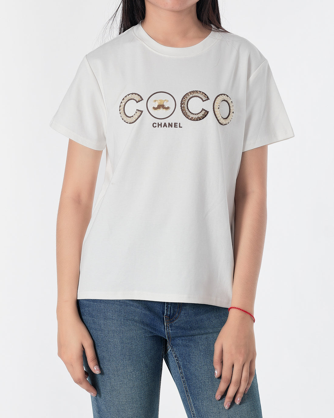 CHA COCO Rhinestone Lady White T-Shirt 29.90