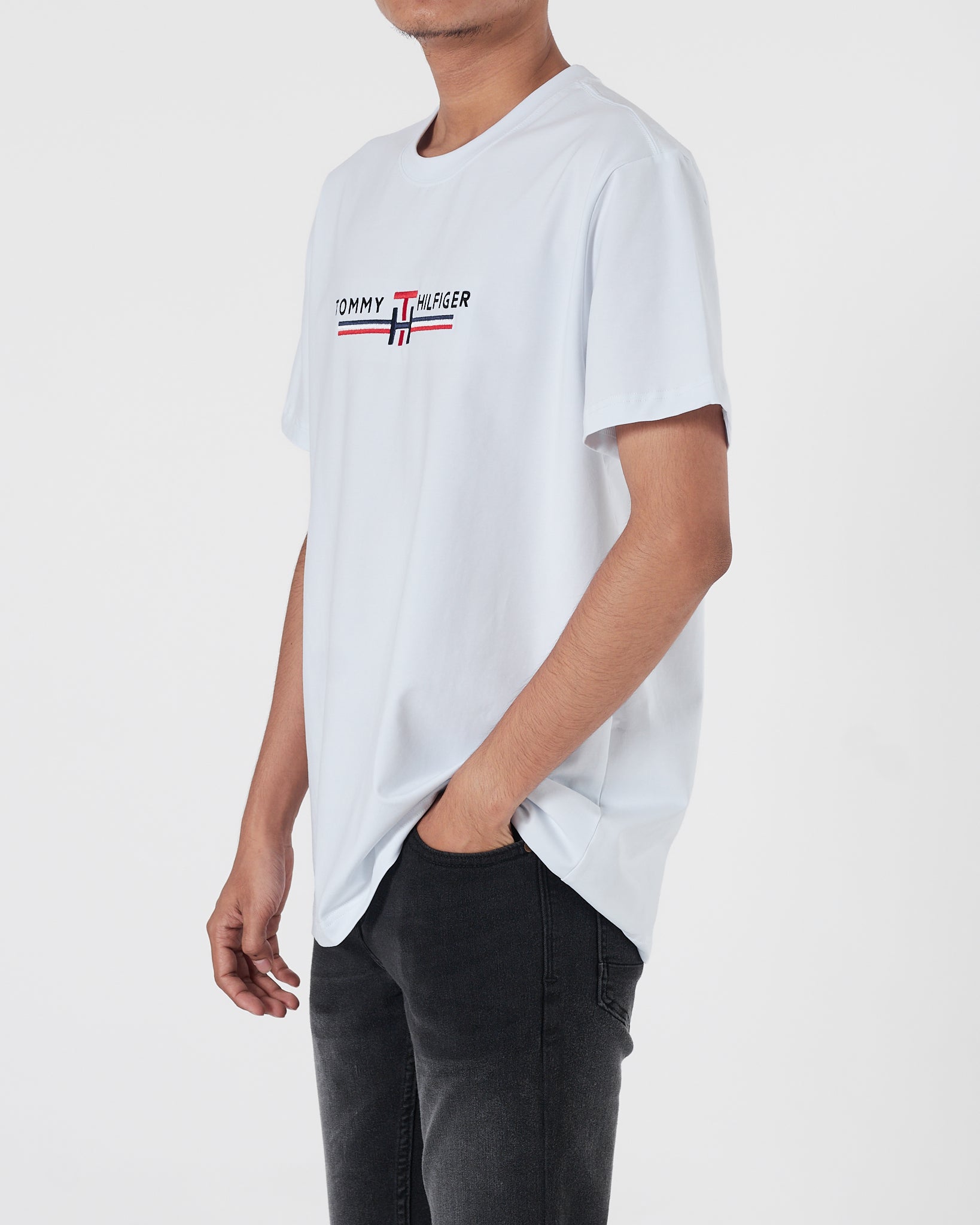 TH Logo Embroidered Men White T-Shirt 15.90