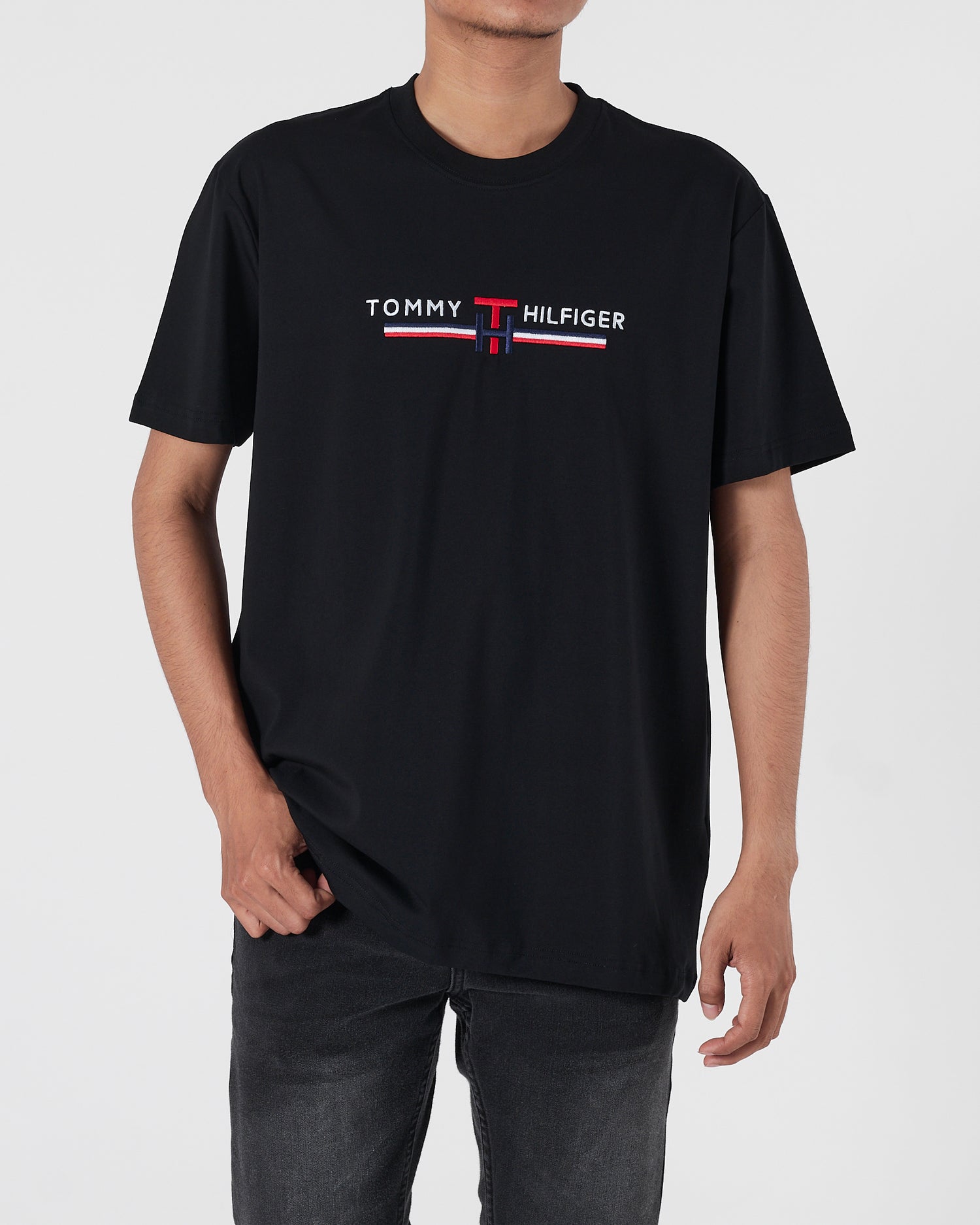 TH Logo Embroidered Men Black T-Shirt 15.90