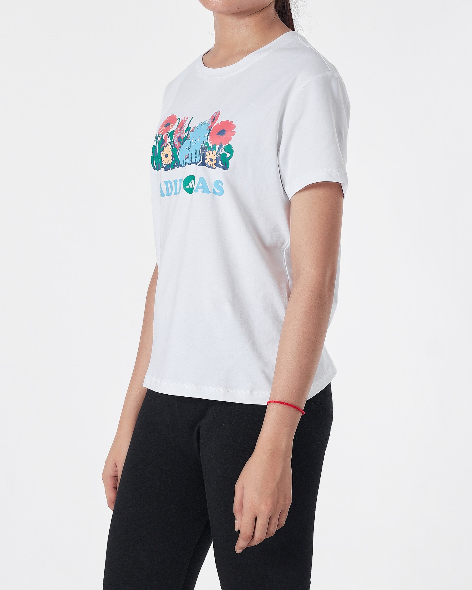 ADI Floral Logo Printed Lady White T-Shirt 14.50