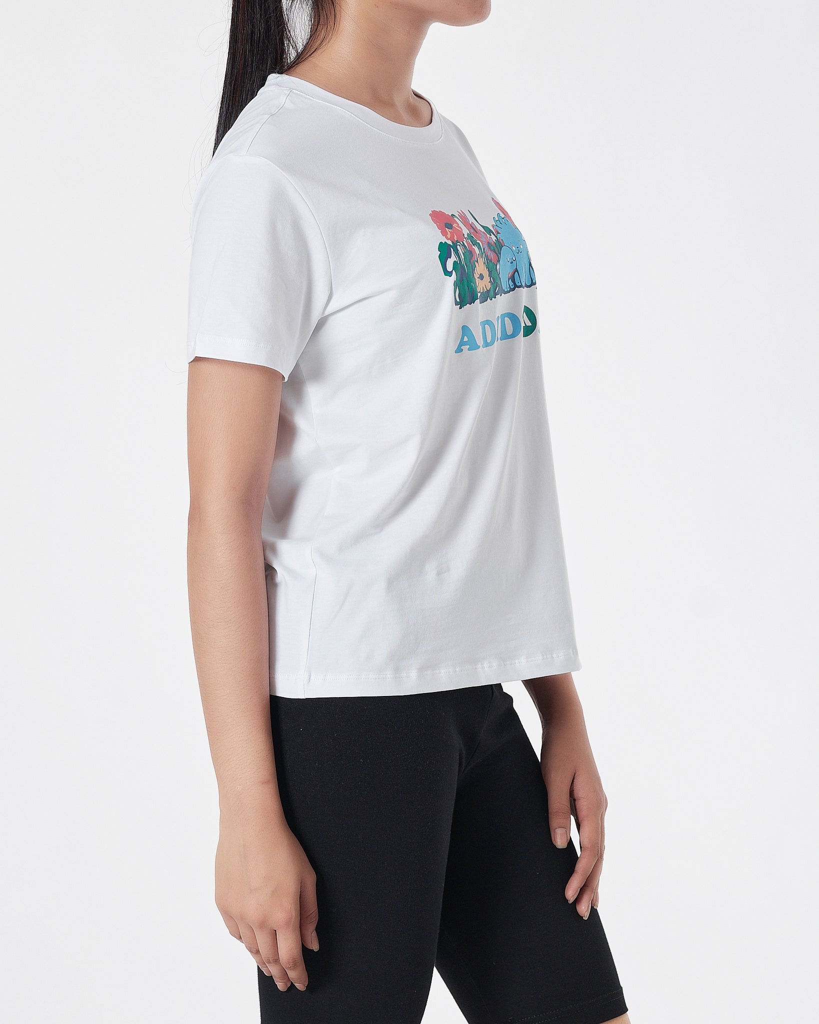 ADI Floral Logo Printed Lady White T-Shirt 14.50