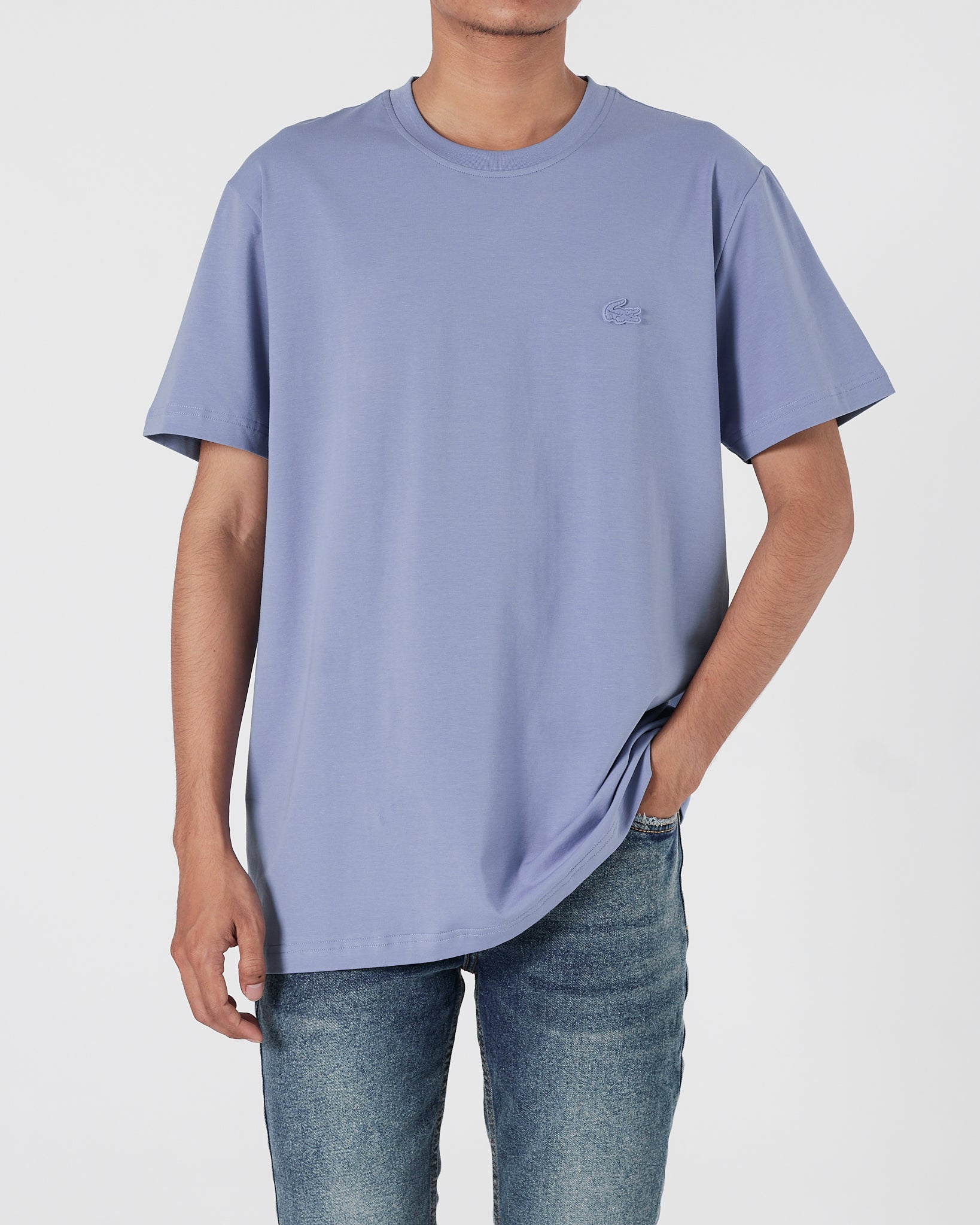 LAC  Plain Color Men Light Purple T-Shirt 14.90