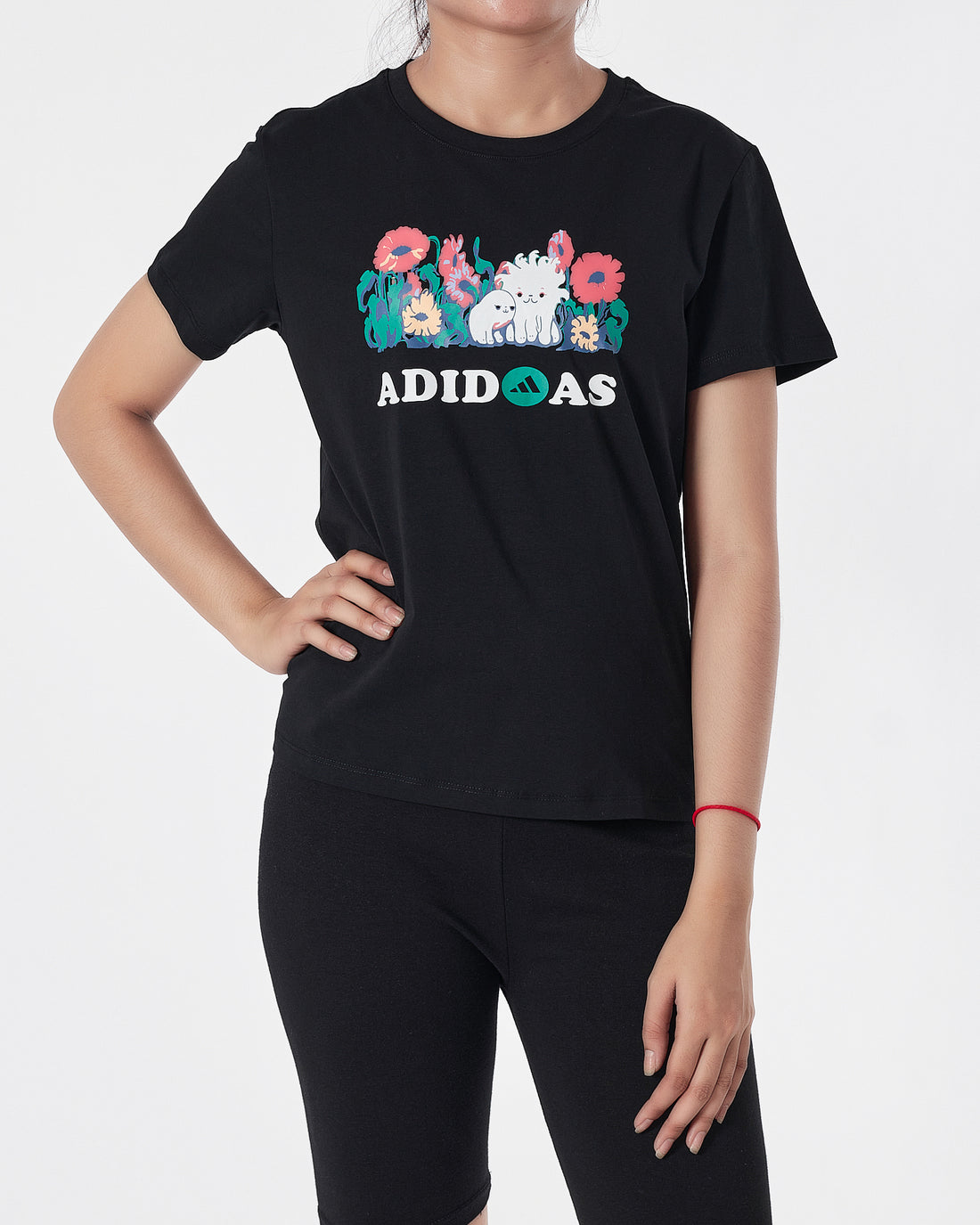 ADI Floral Logo Printed Lady Black T-Shirt 14.50