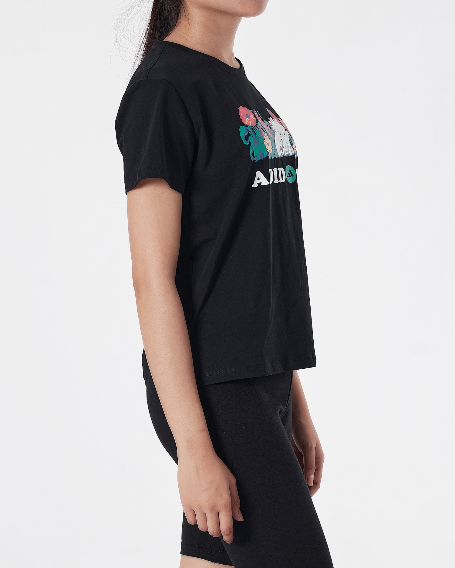 ADI Floral Logo Printed Lady Black T-Shirt 14.50