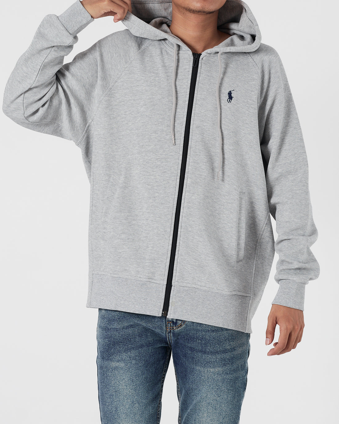 RL Plain Color Men Grey Zipped Hoodie 28.90