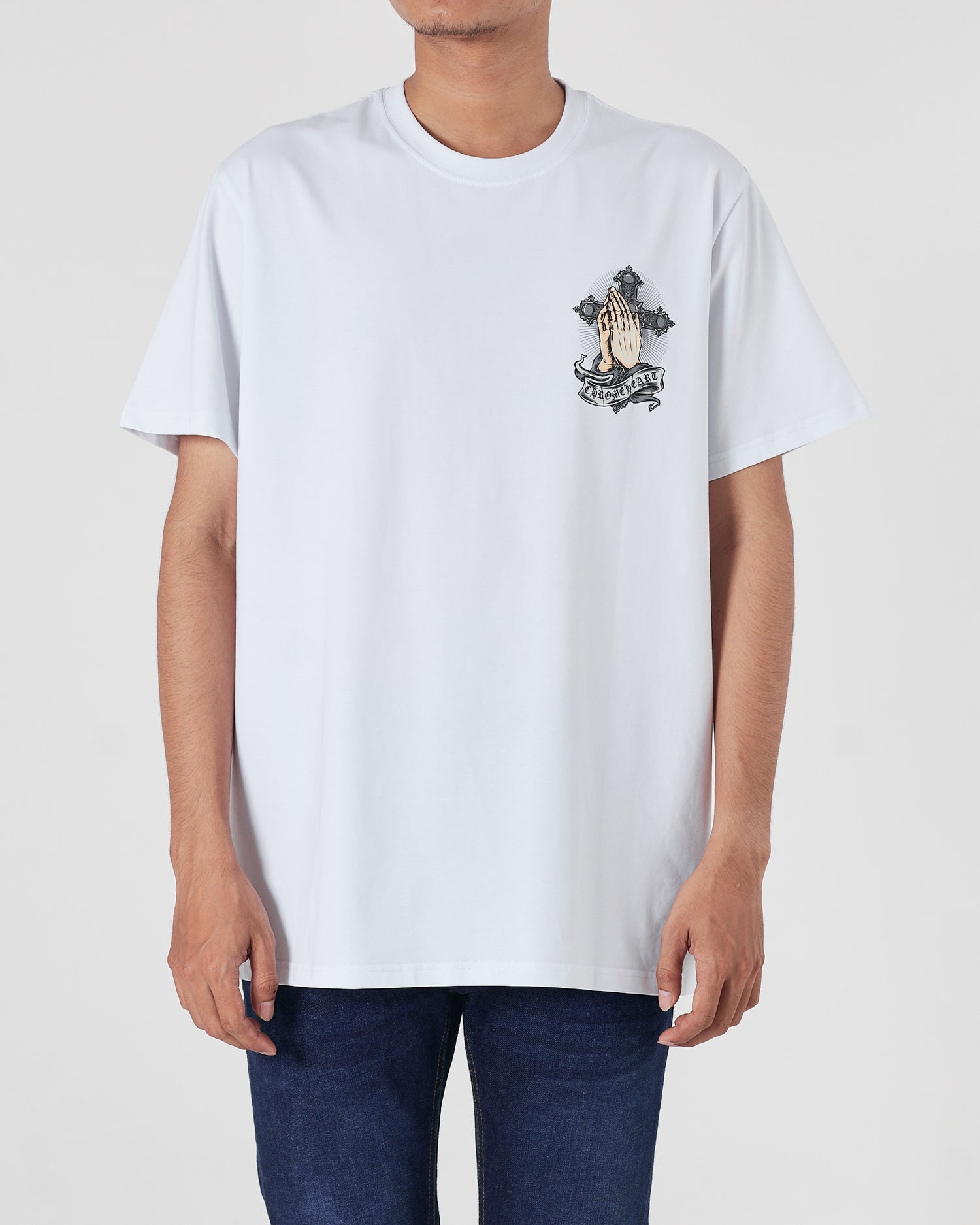 CH Cross Praying Back Logo Printed Men White T-Shirt 15.90